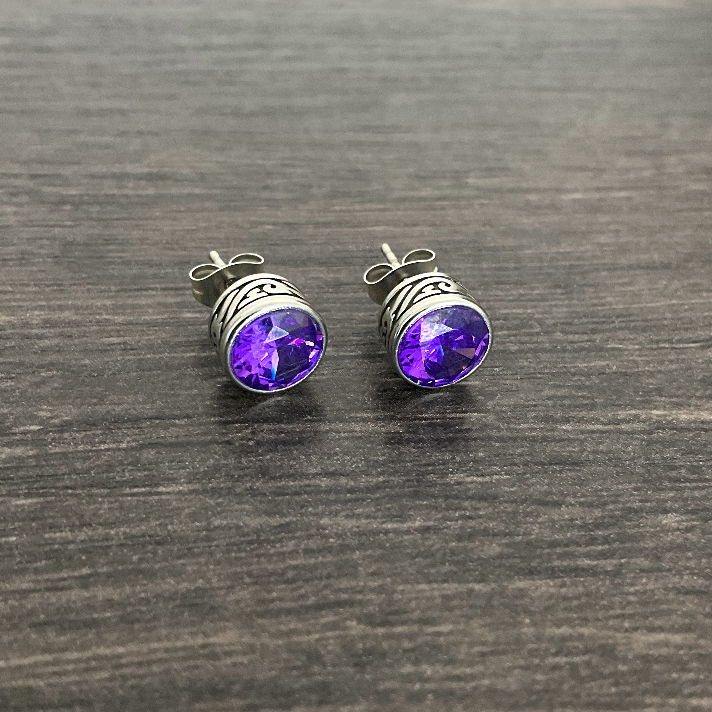 Purple stone tribal stud earrings