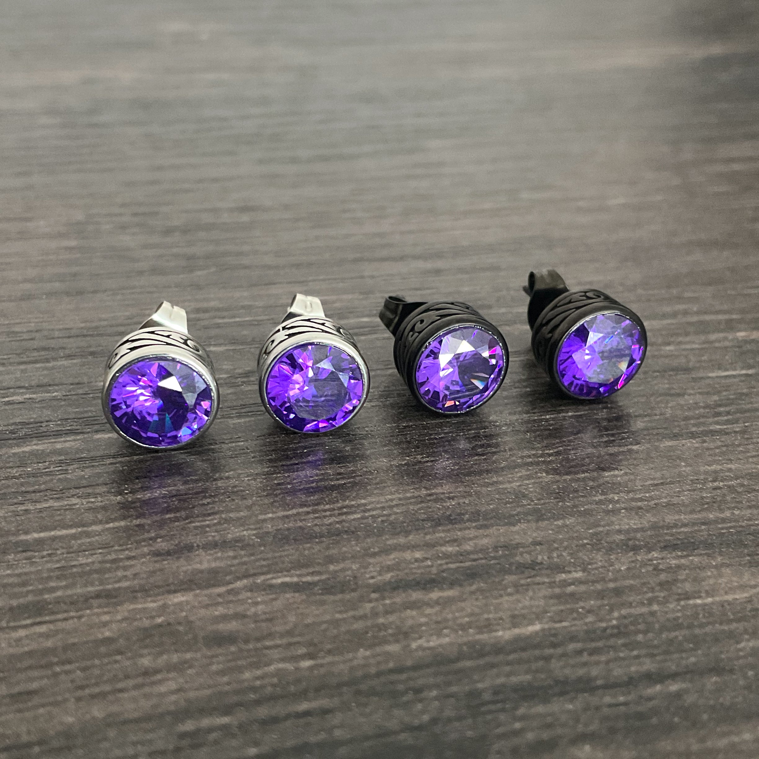 Purple stone tribal stud earrings