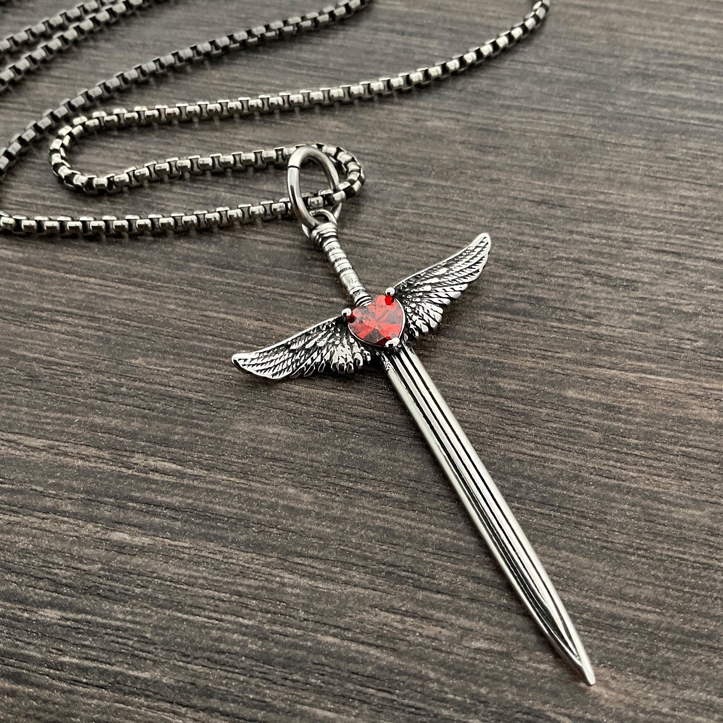 Sword with Heart and wings necklace