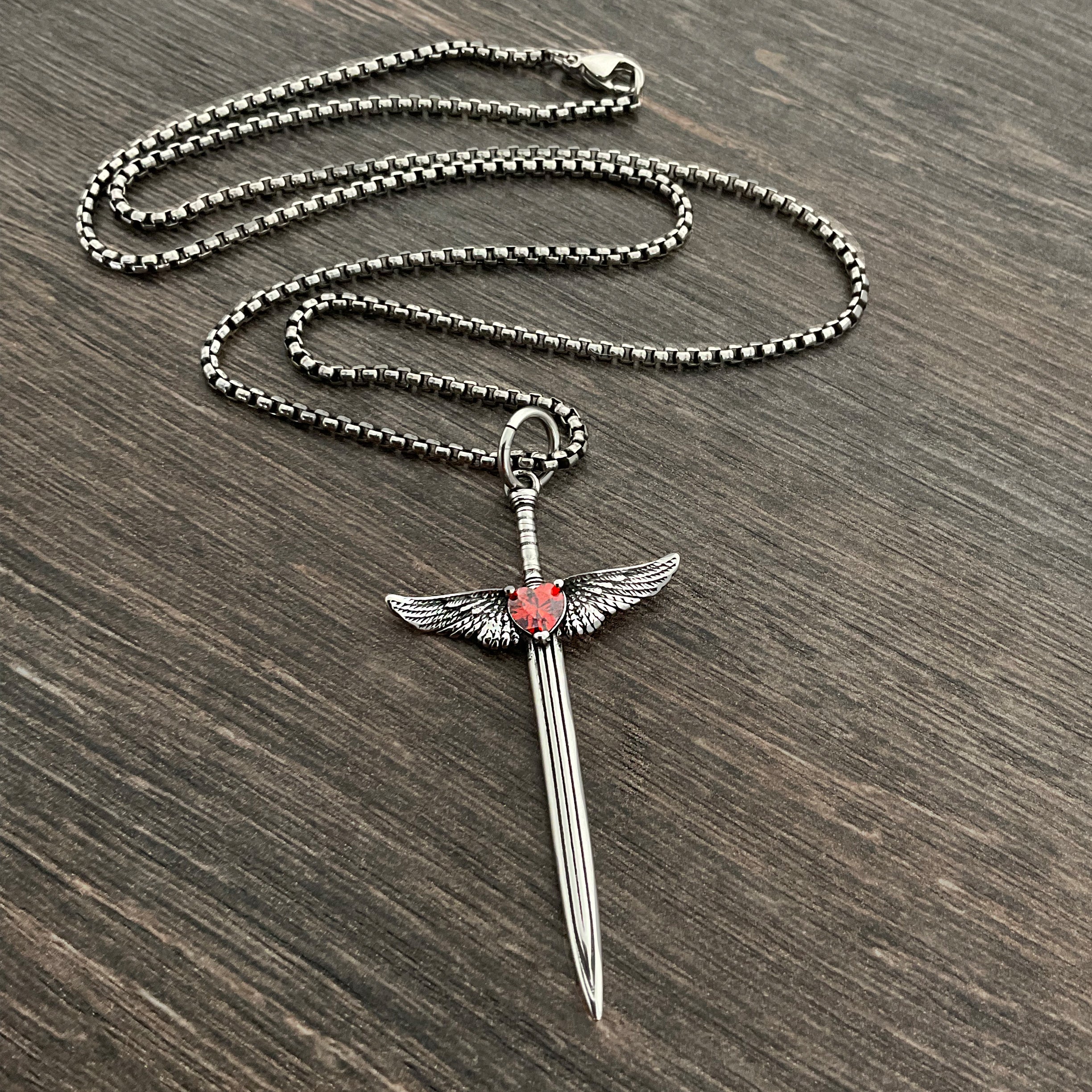 Sword with Heart and wings necklace