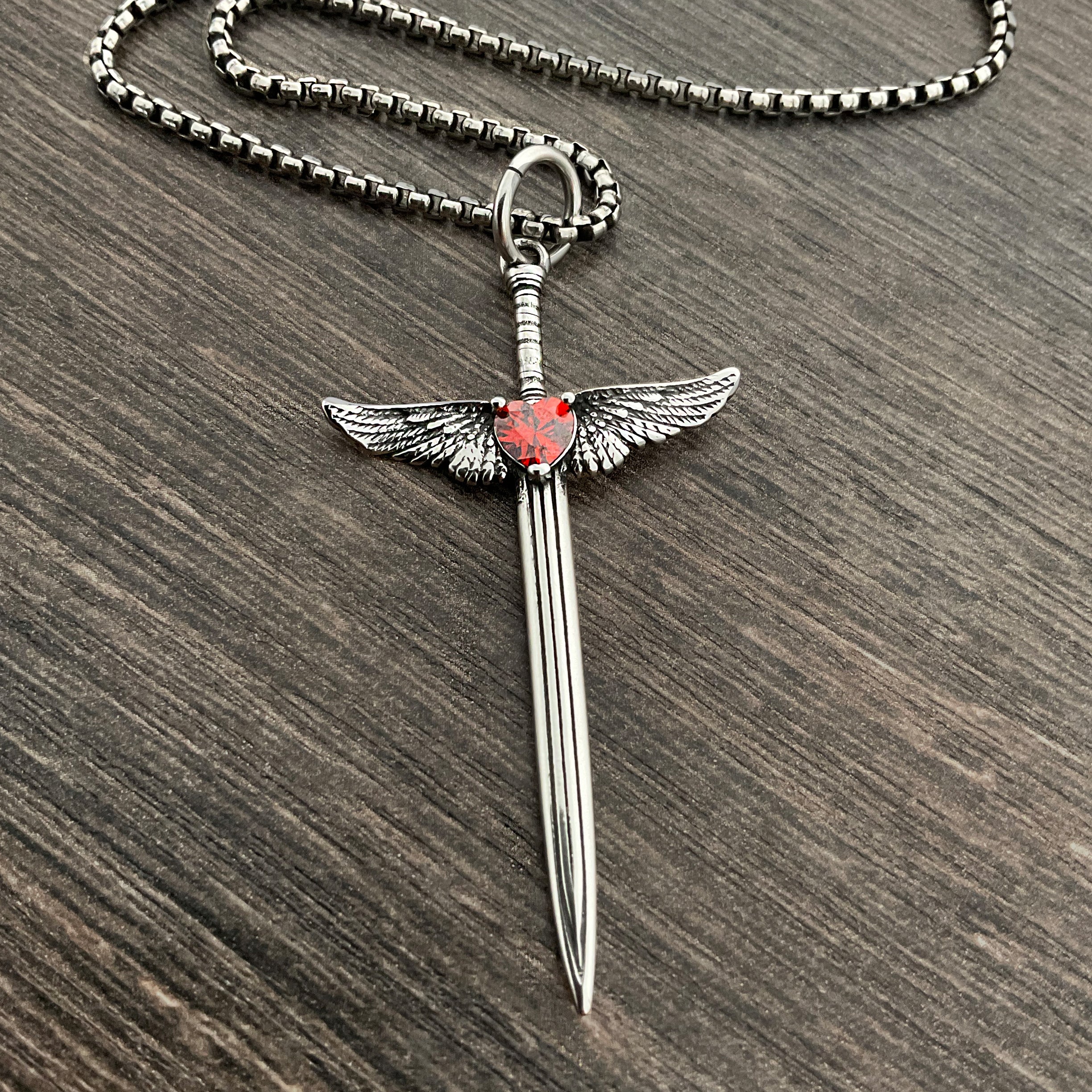 Sword with Heart and wings necklace