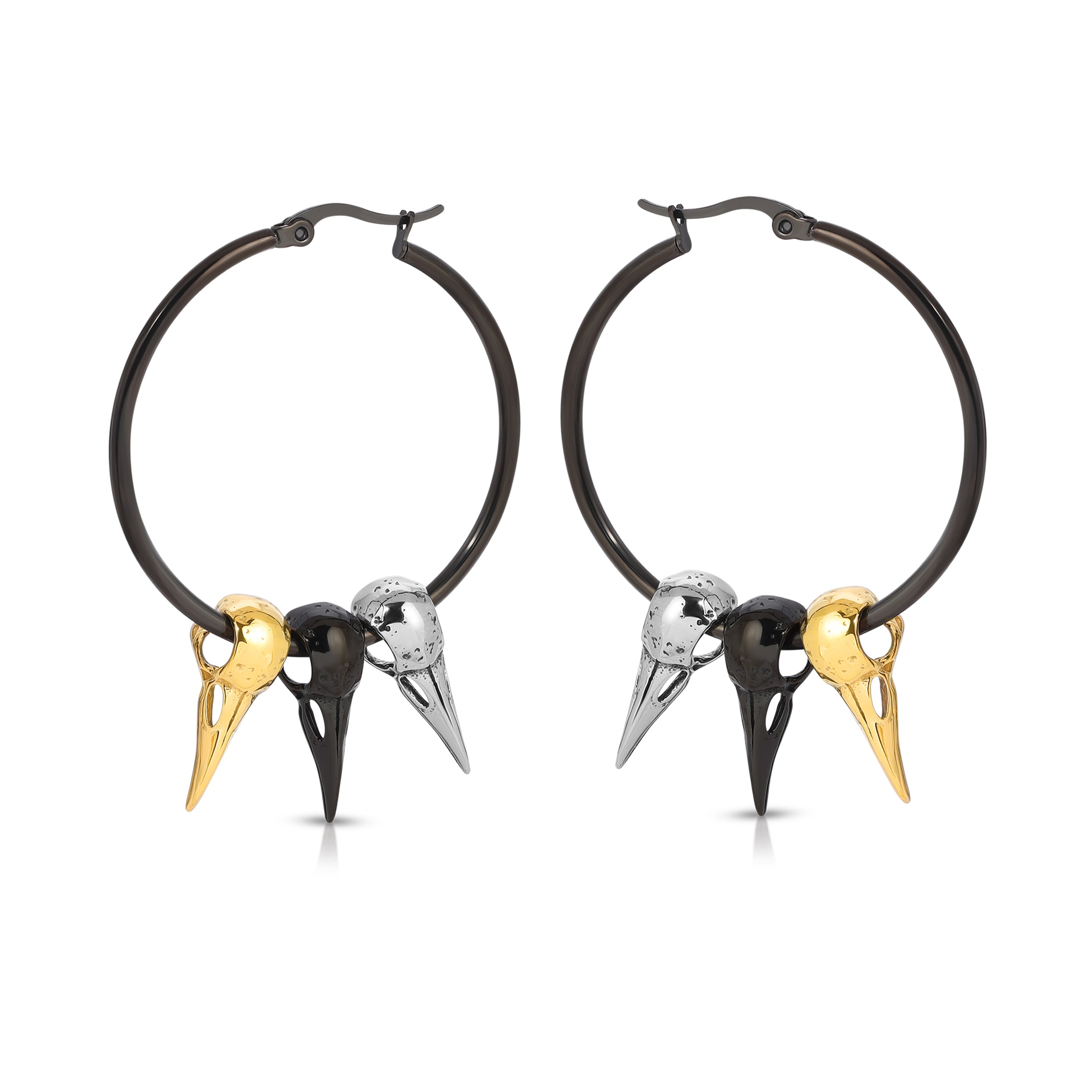 Three Raven skulls hoops