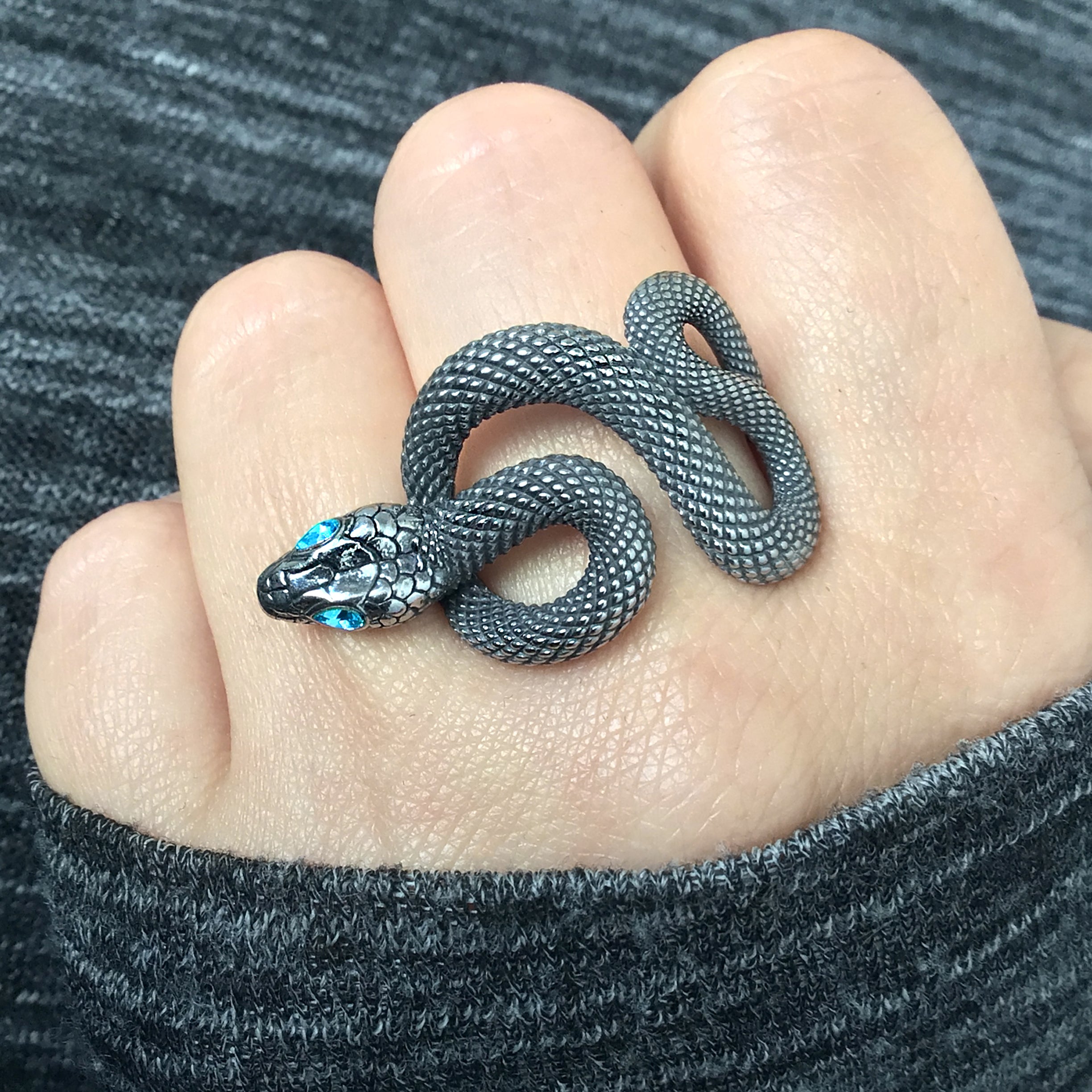 Snake ring with Aquamarine CZ eyes