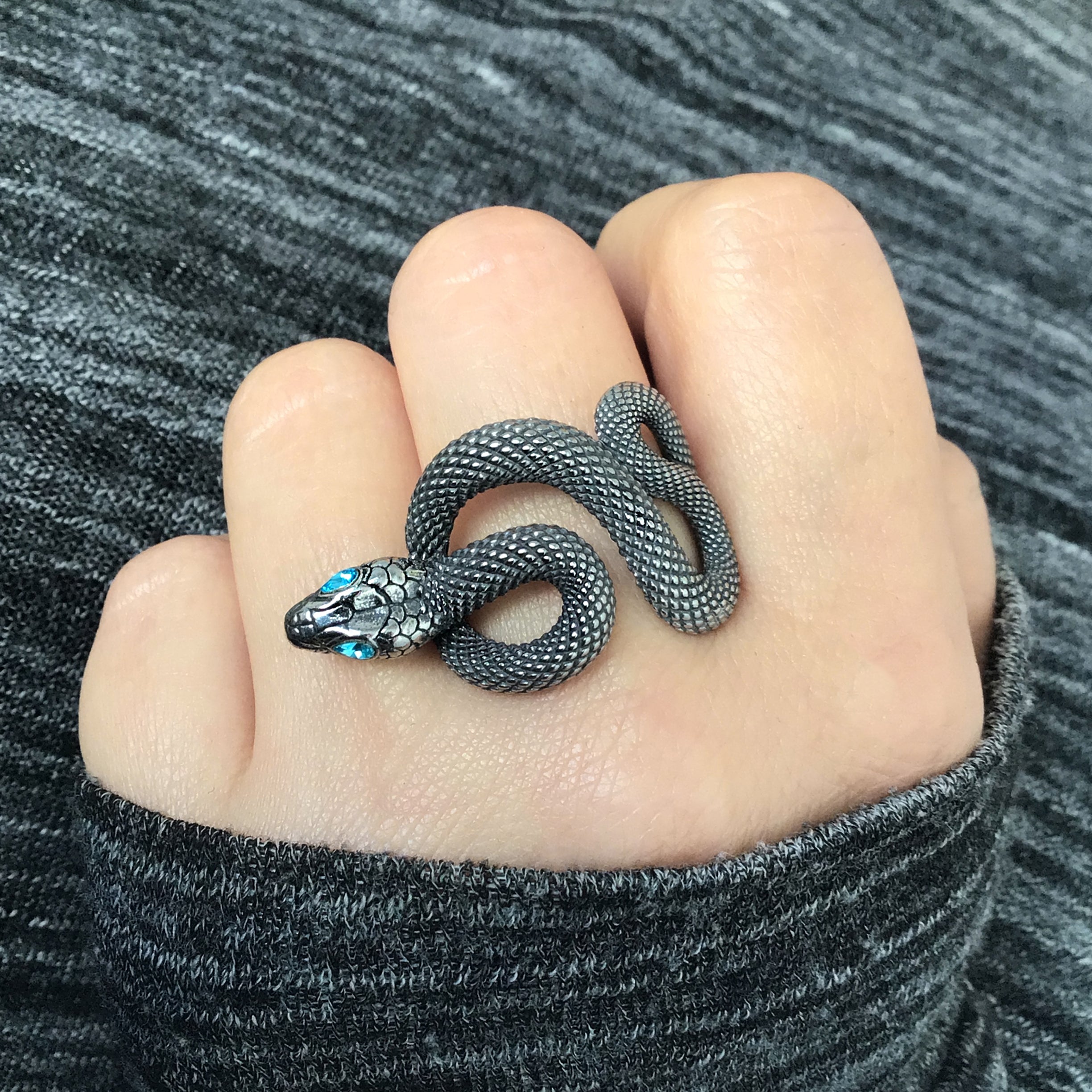 Snake ring with Aquamarine CZ eyes