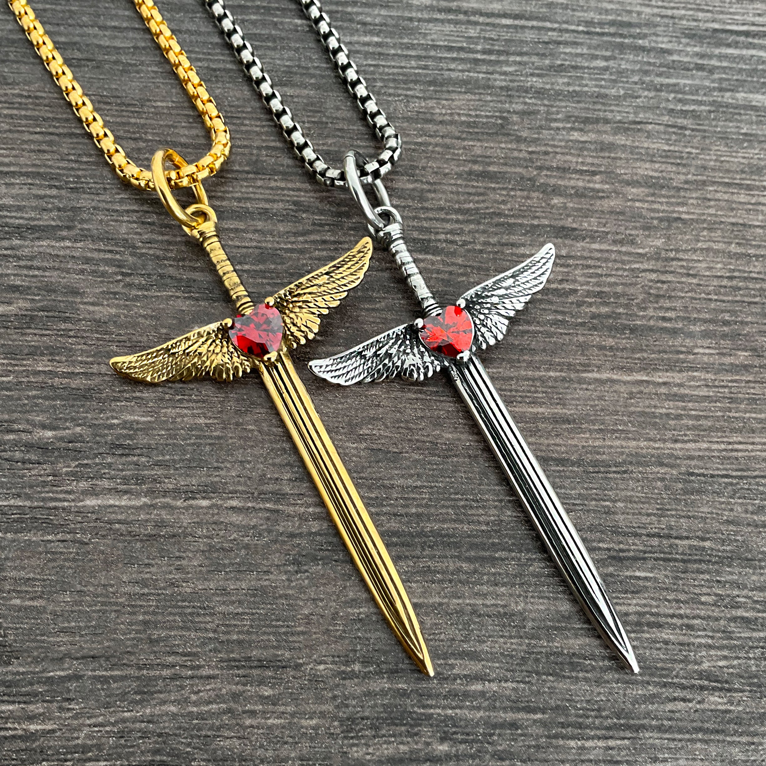 Sword with Heart and wings necklace