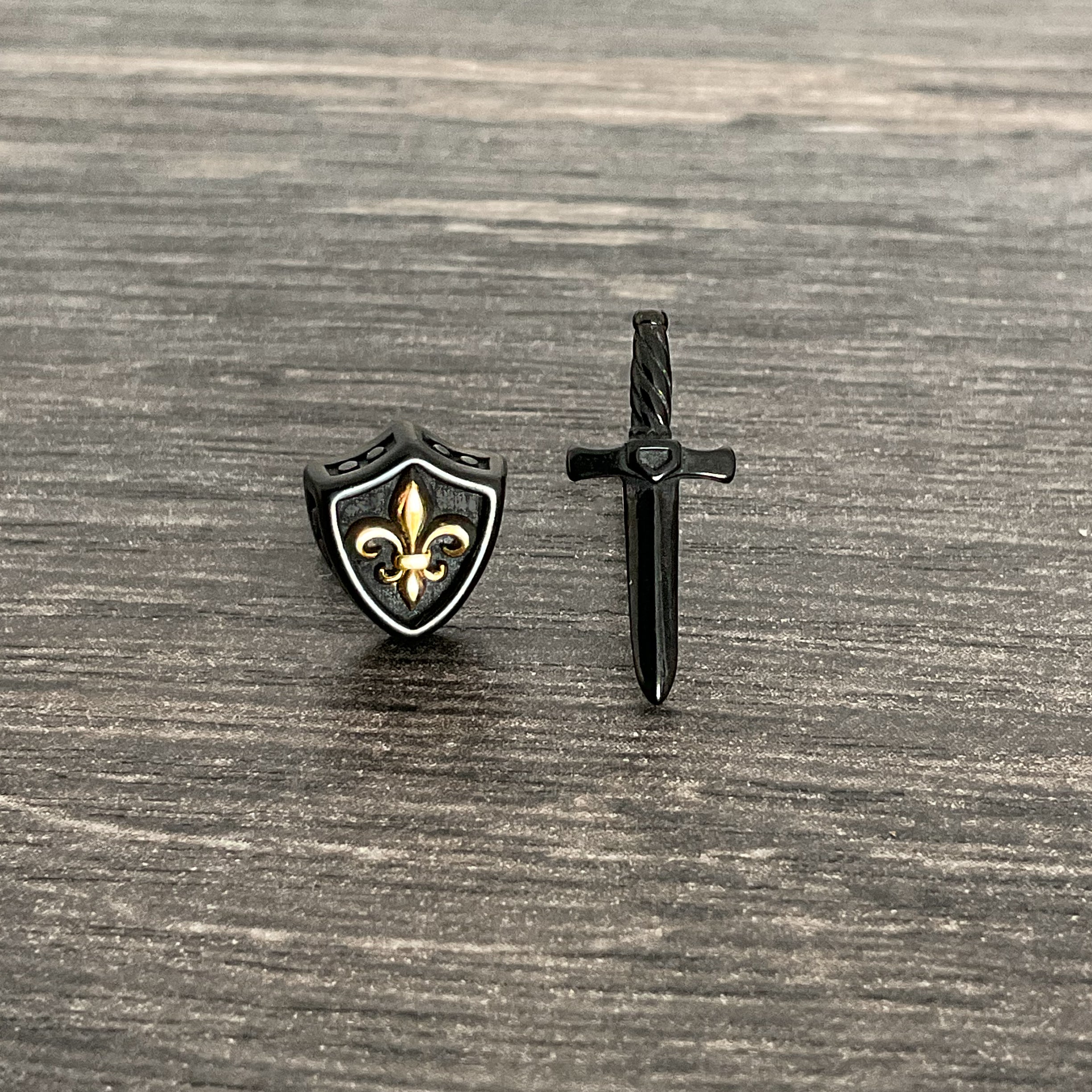 Sword and Shield stud earrings in Black