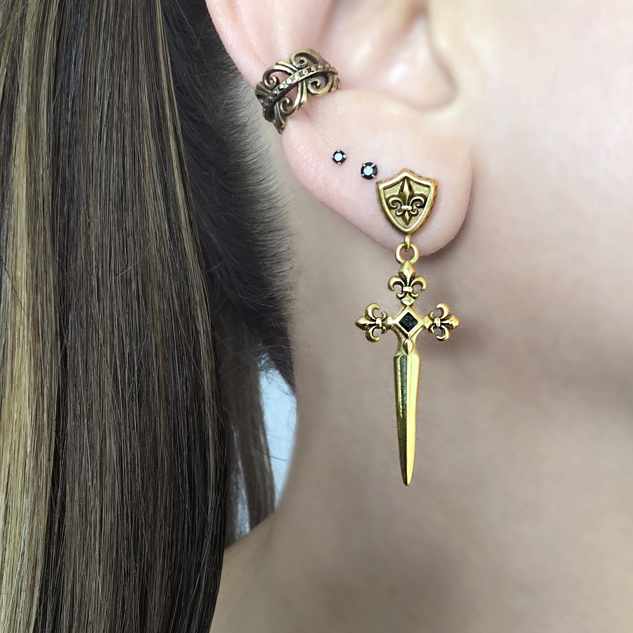 Fleur-de-lis Sword and Shield earrings