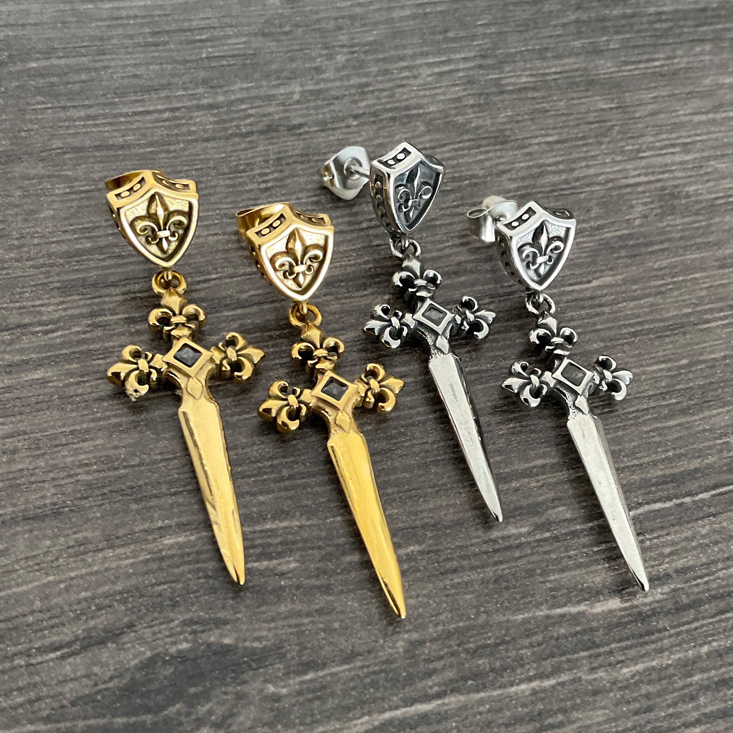 Fleur-de-lis Sword and Shield earrings