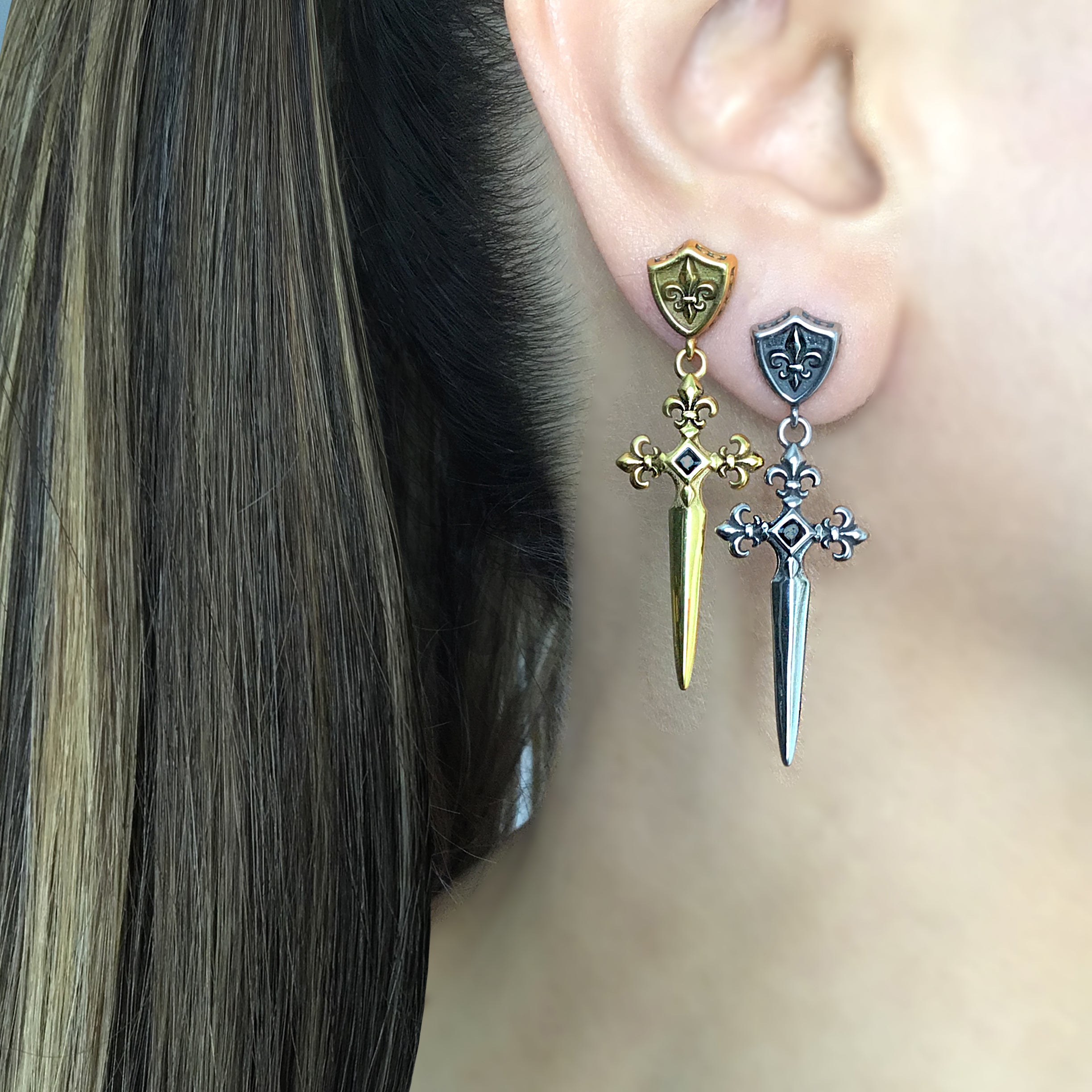 Fleur-de-lis Sword and Shield earrings