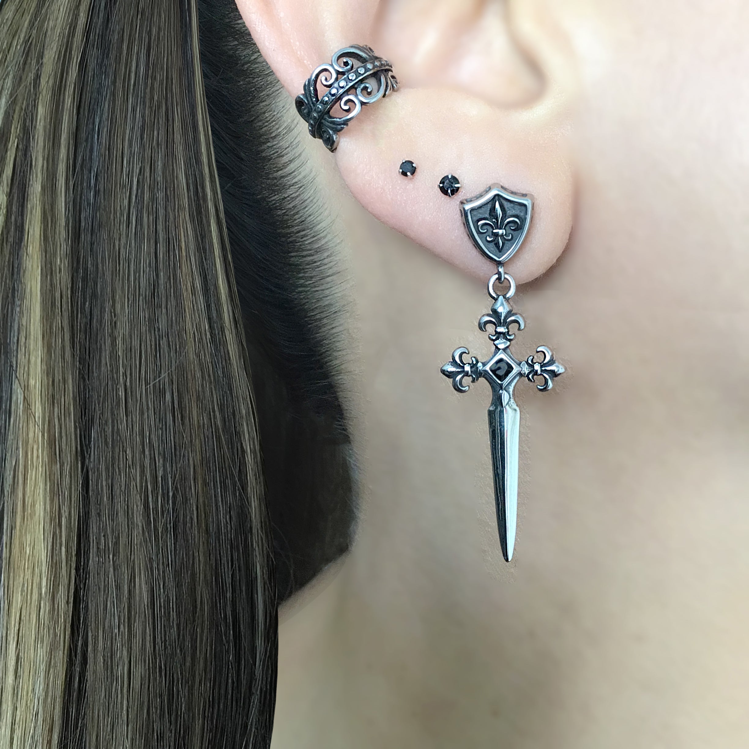 Fleur-de-lis Sword and Shield earrings