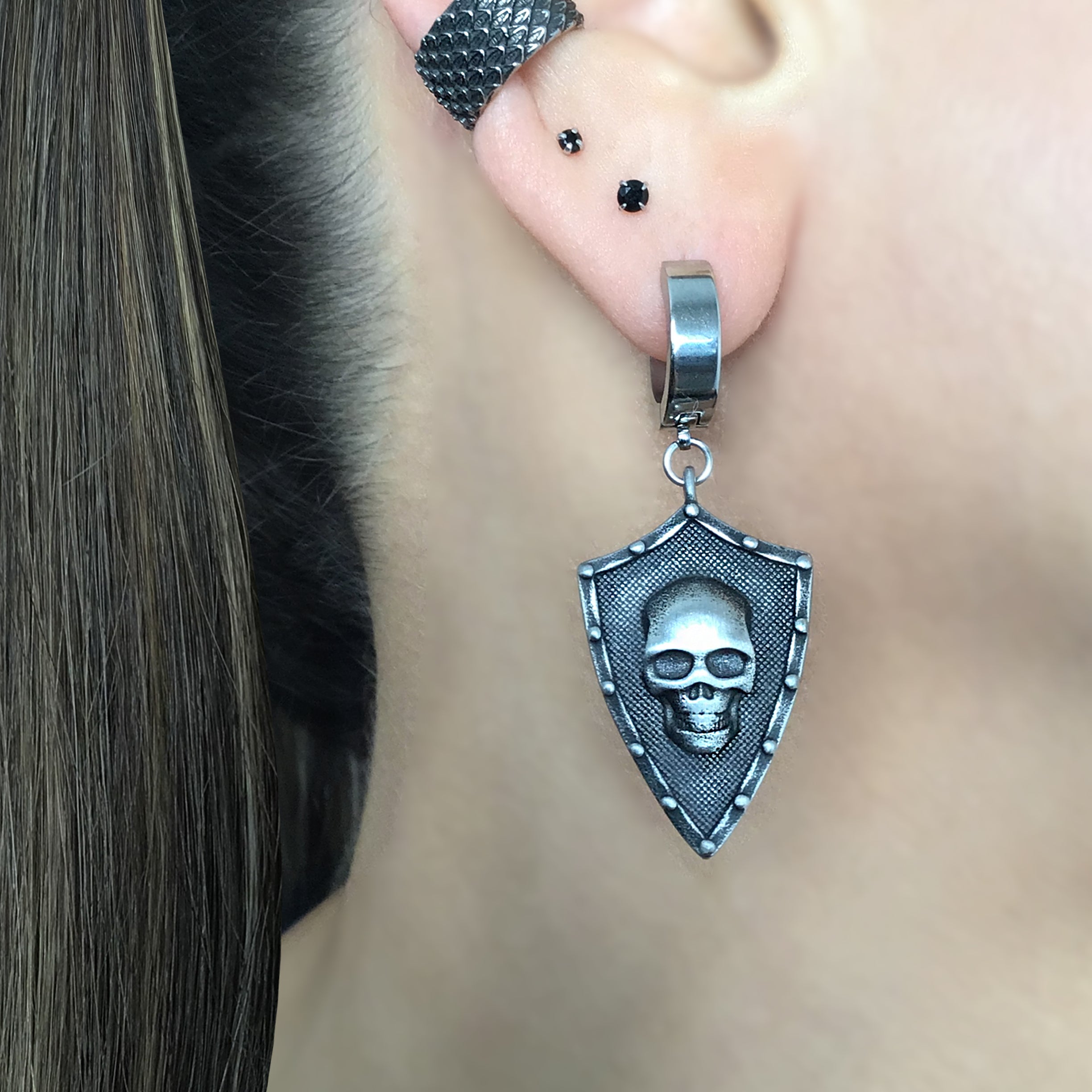 Shield with Skull hoop earring