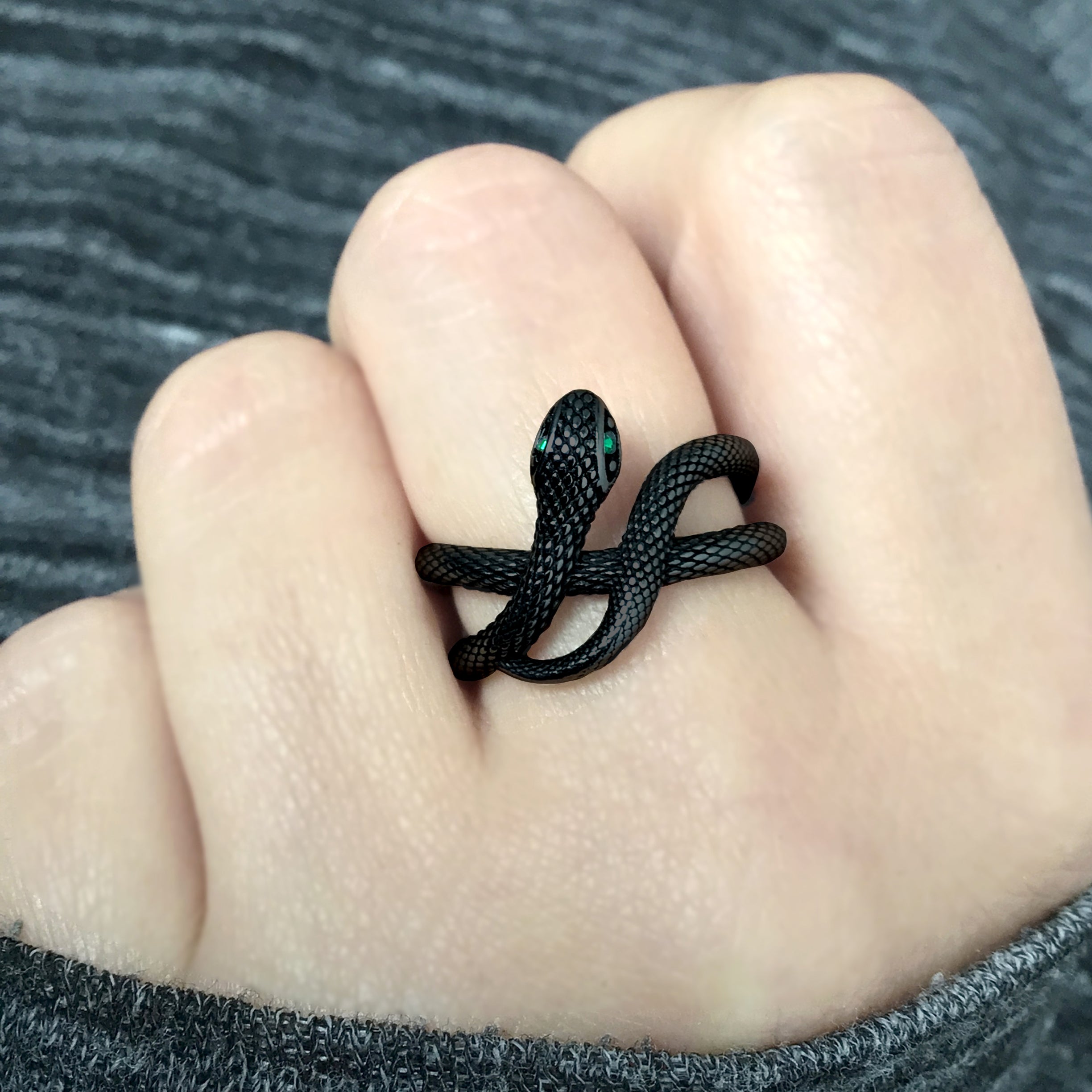 Snake ring with Emerald CZ eyes