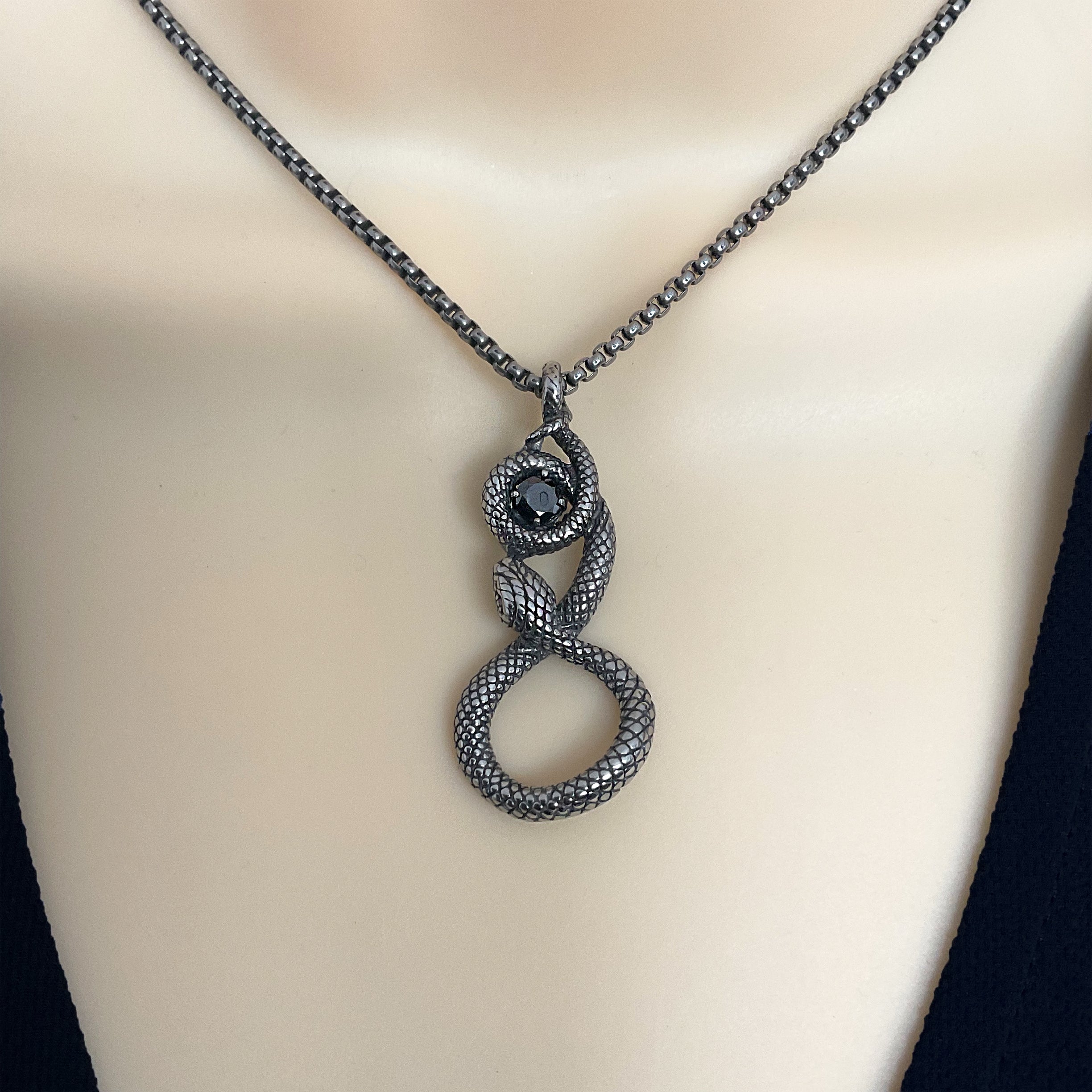 Snake necklace  with Black CZ