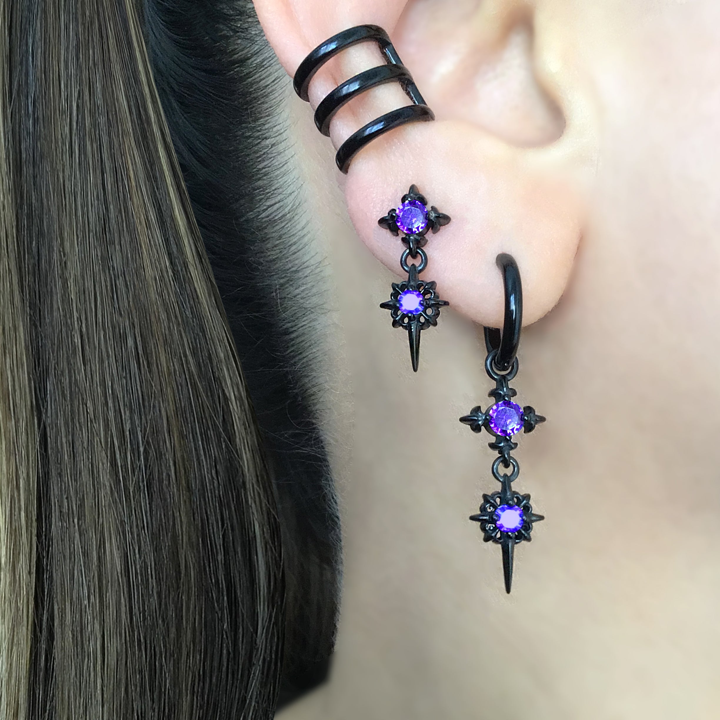 Starburst hoops with Purple CZ