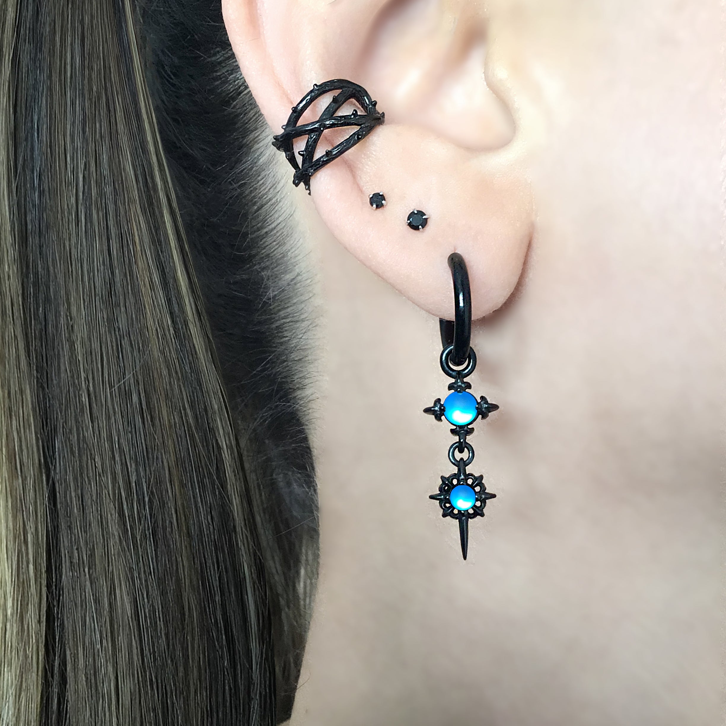 Starburst hoops with Blue glass