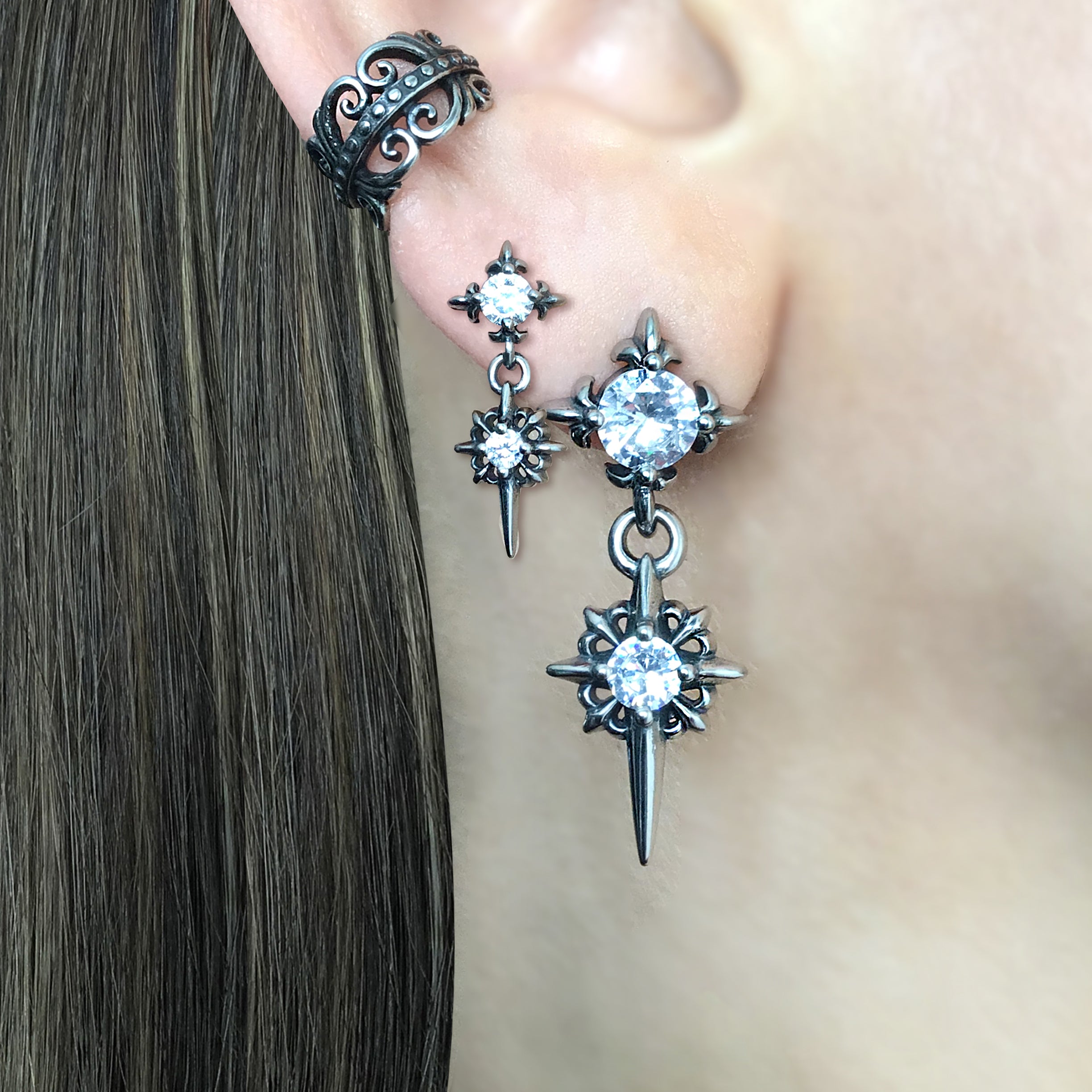 Starburst earrings with Clear CZ