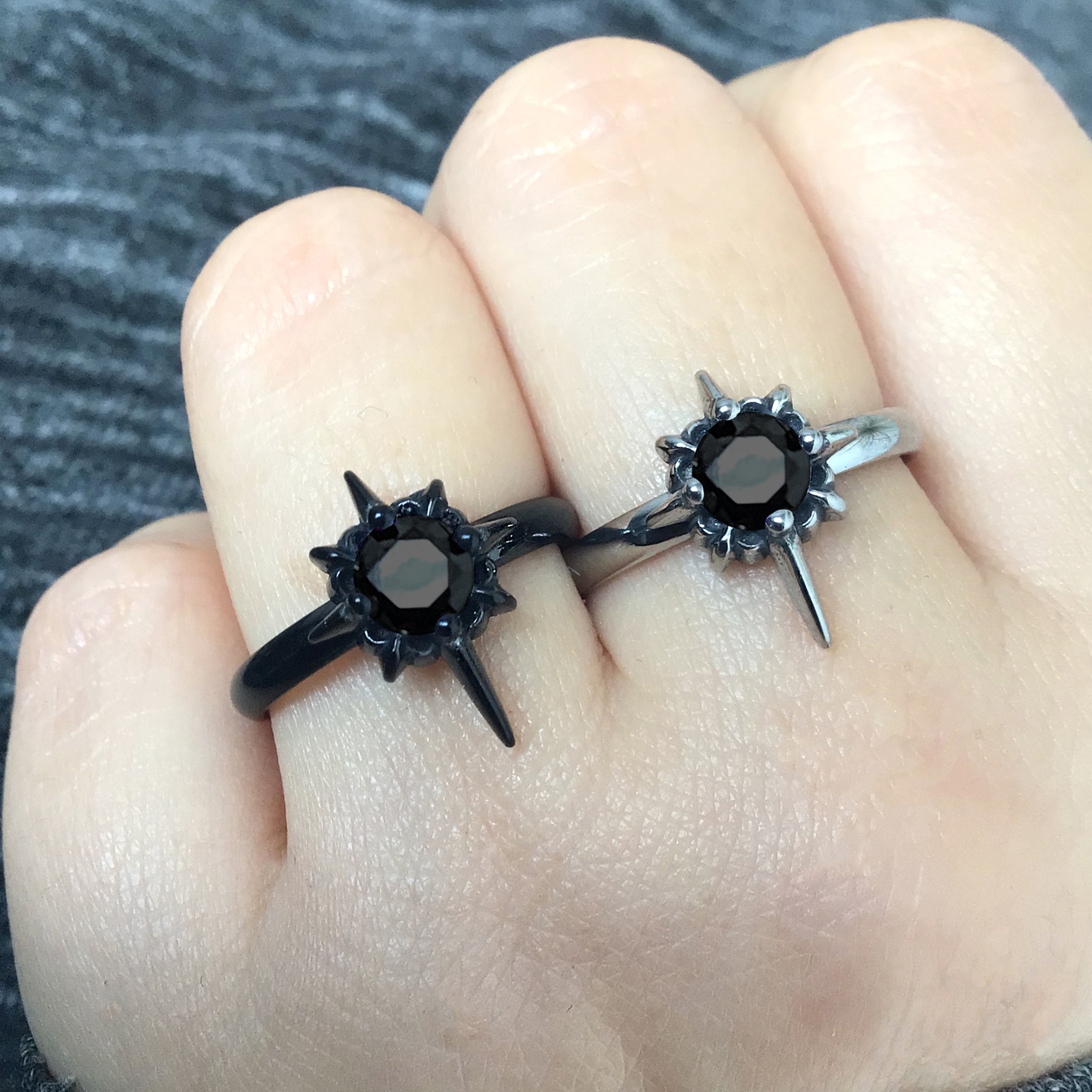 North star ring with Black stone