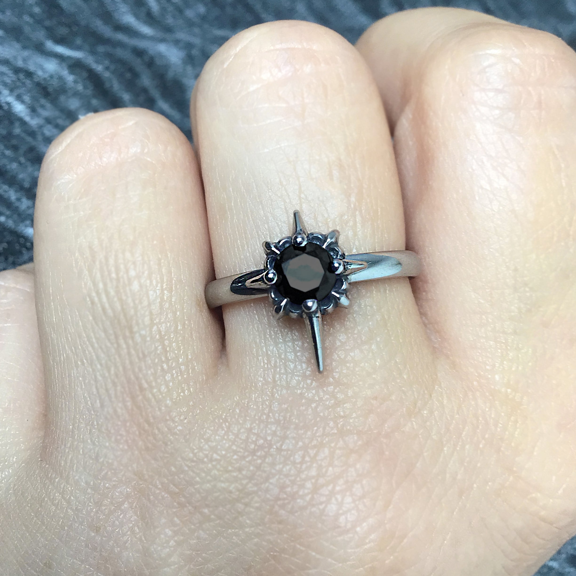 North star ring with Black stone