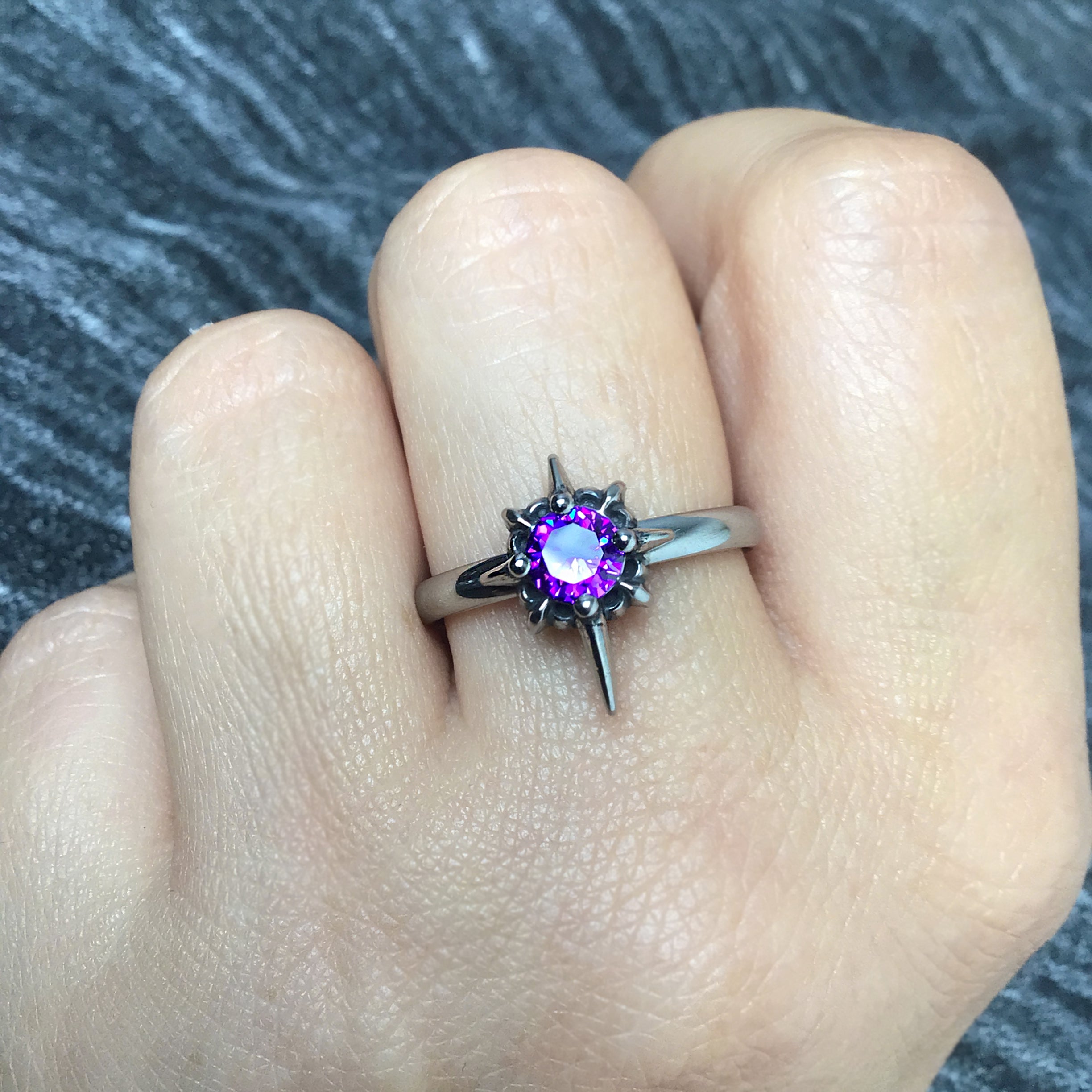 North star ring with Purple stone