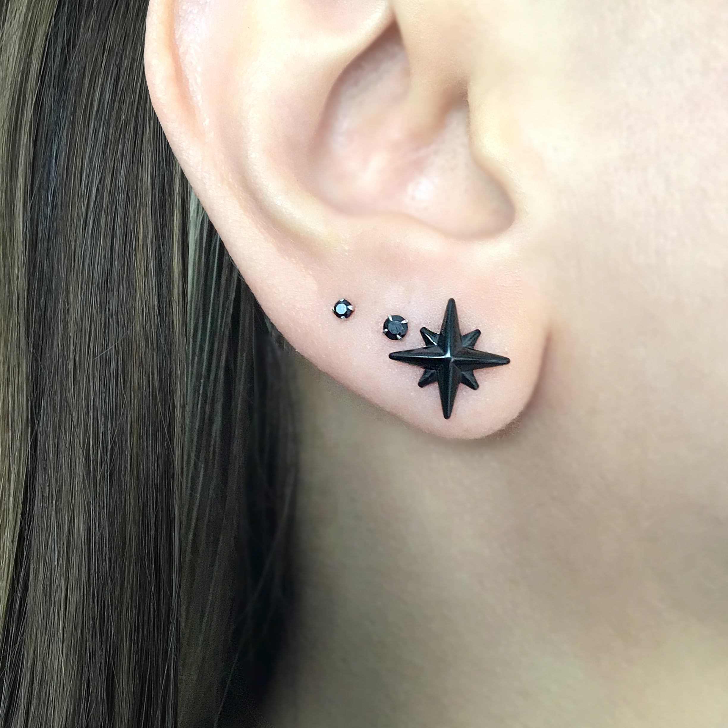 North Star and Moon front back earrings in Black