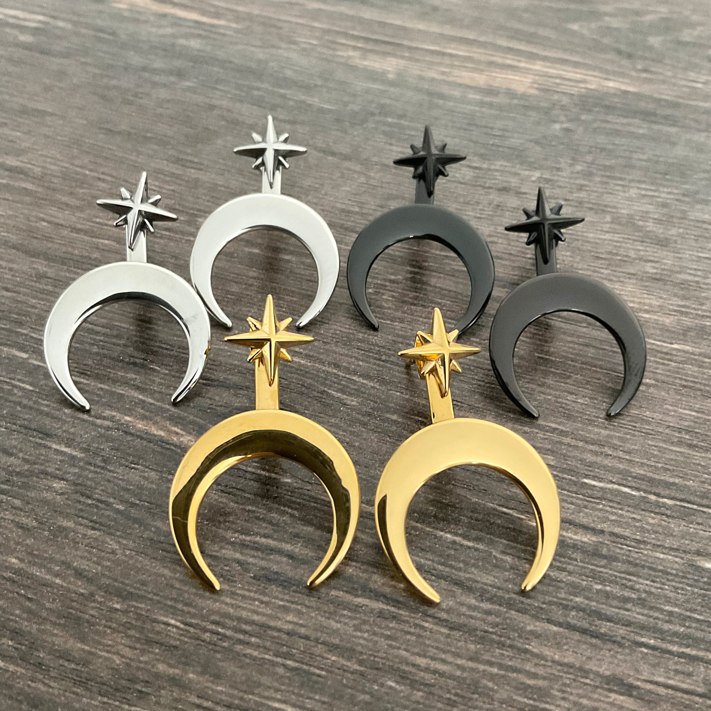 North Star and Moon front back earrings in Black