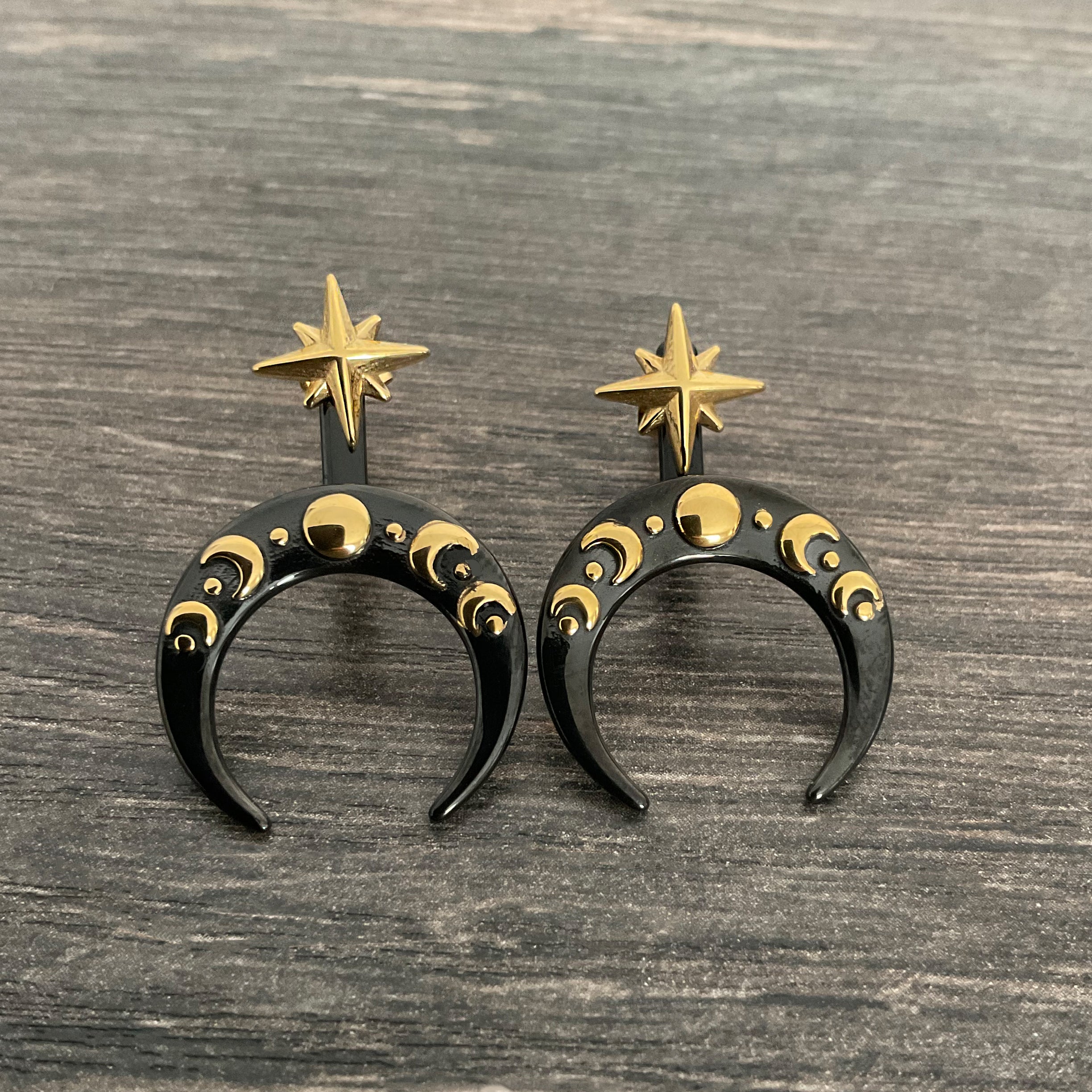 Moon phase and star front back earrings