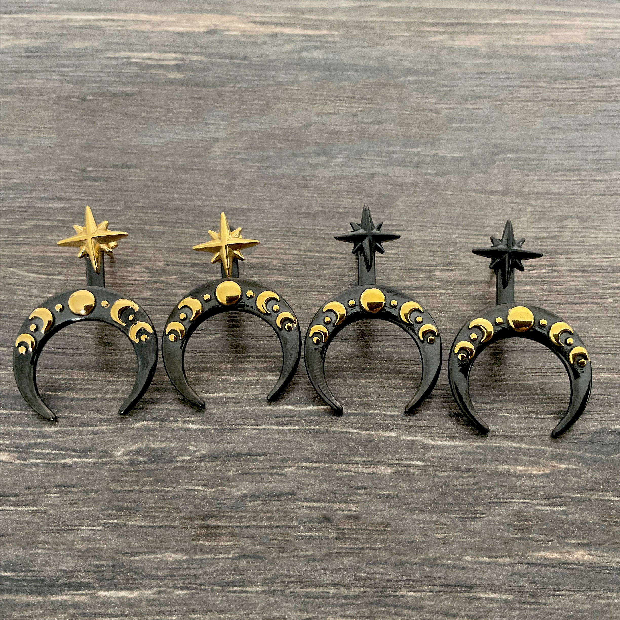 Moon phase and star front back earrings