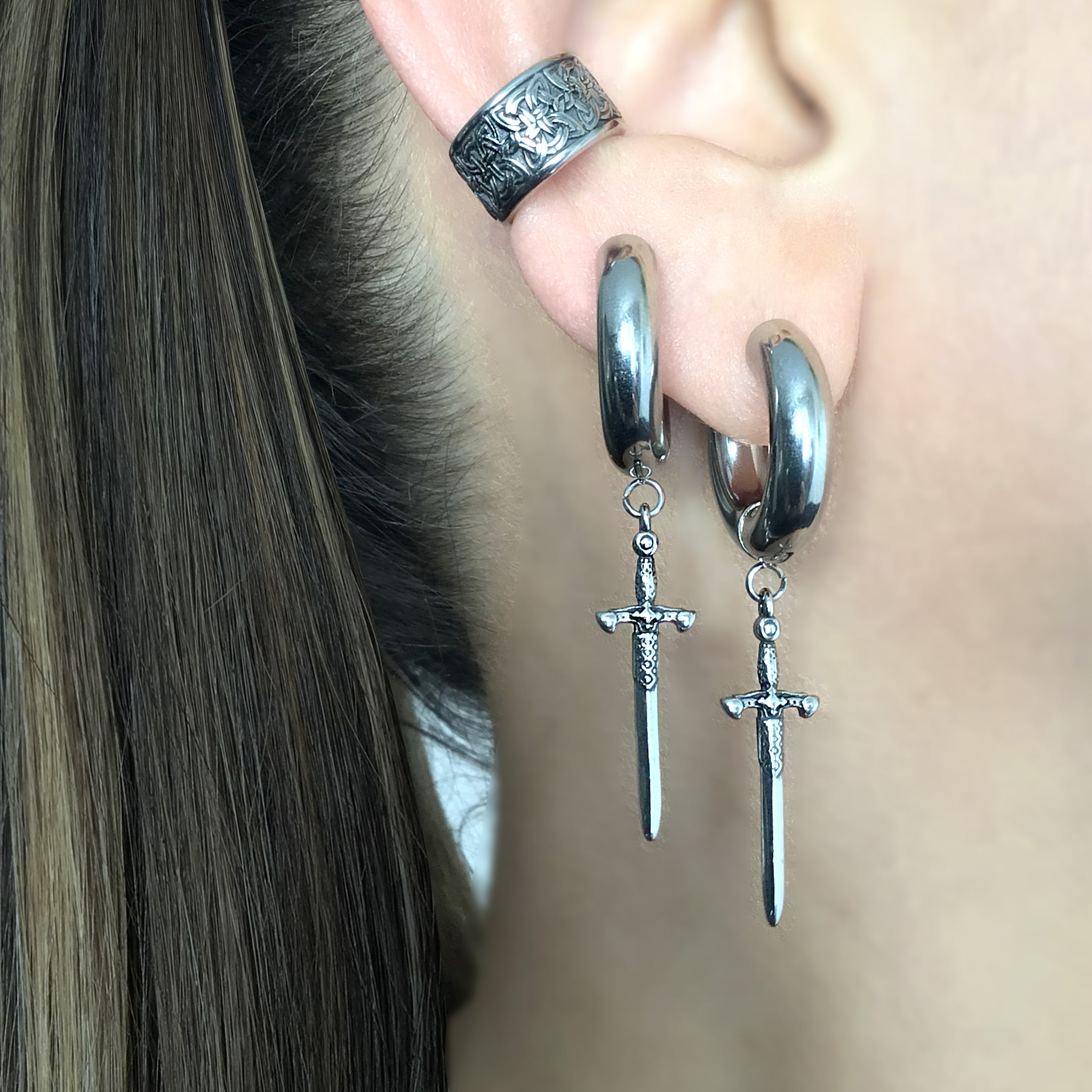 Chunky Sword hoop earrings