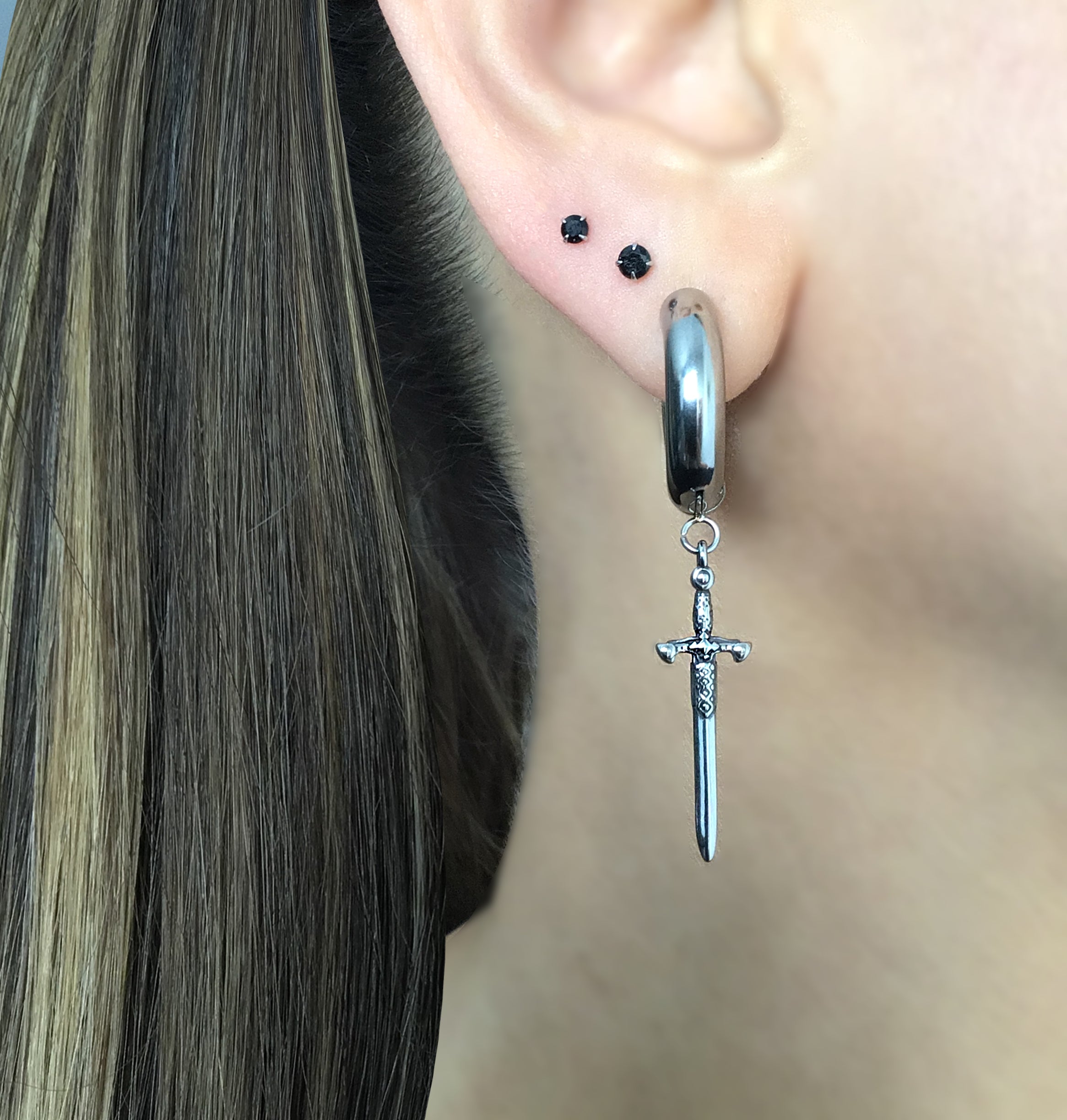 Chunky Sword hoop earrings