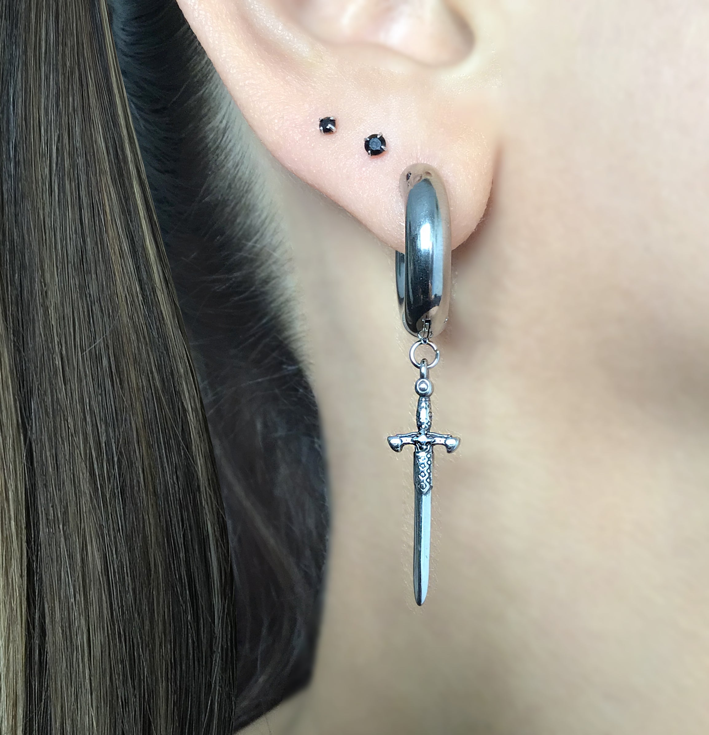 Chunky Sword hoop earrings