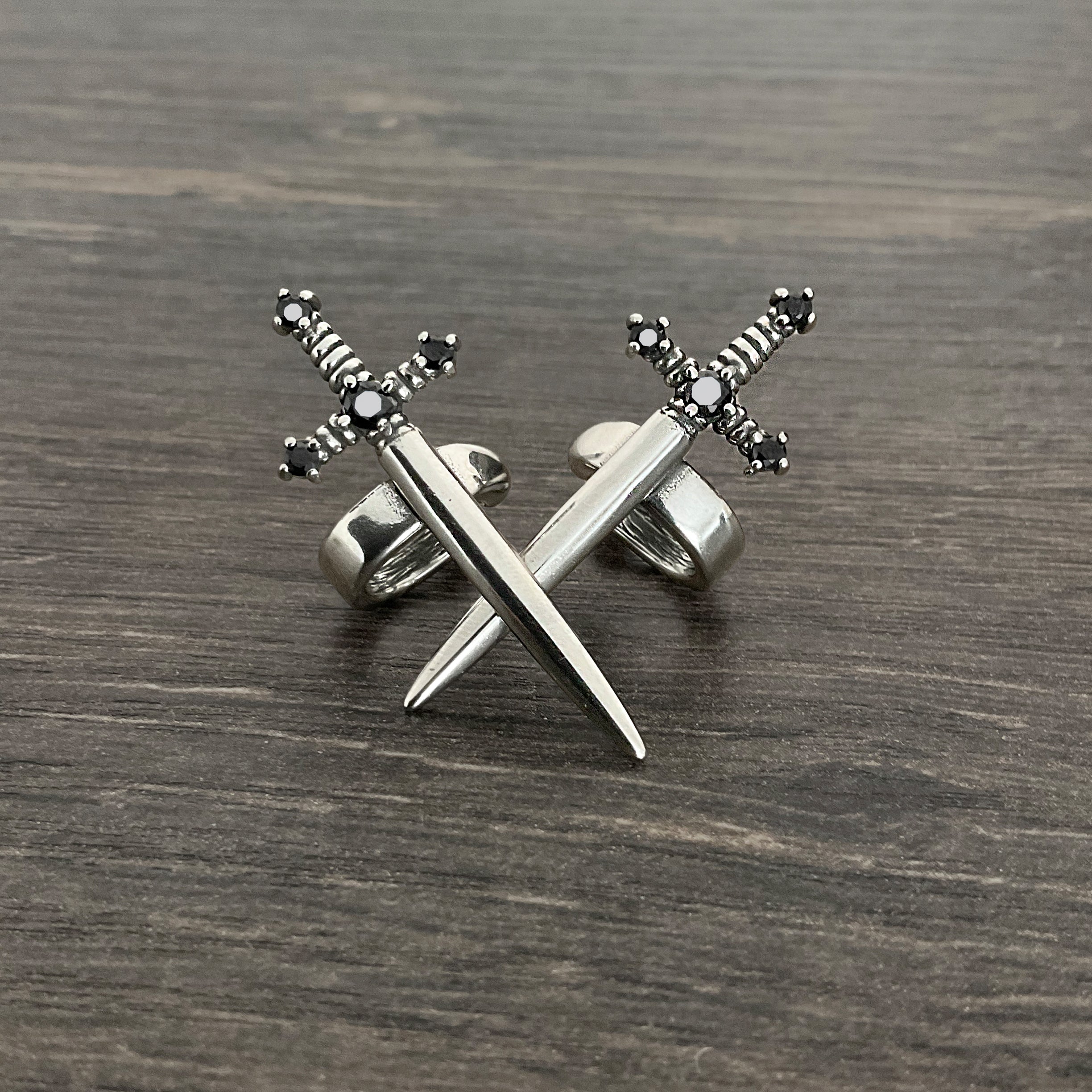 Kali Sword ear cuff with CZ stone in Silver