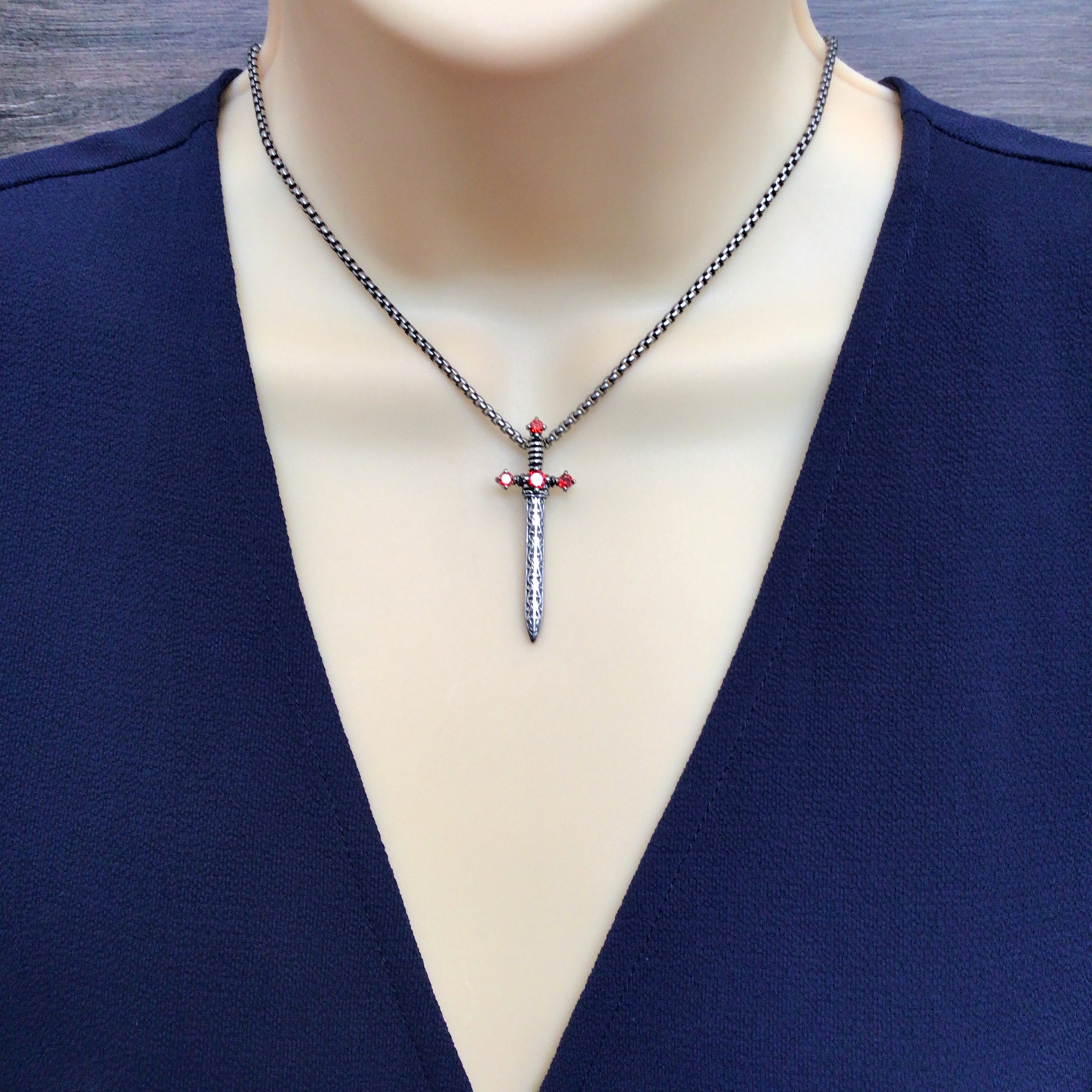 Edin Sword necklace with Ruby Red CZ