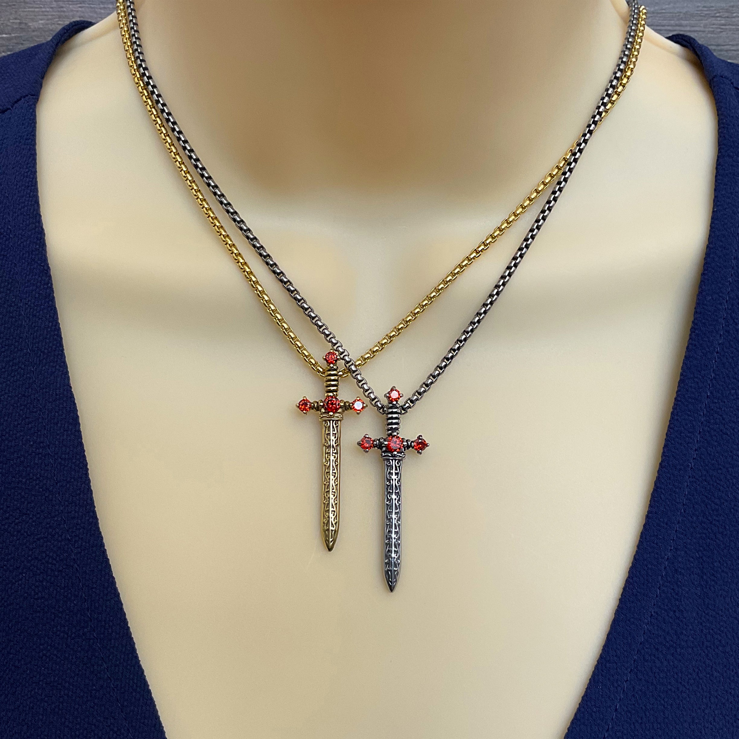 Edin Sword necklace with Ruby Red CZ