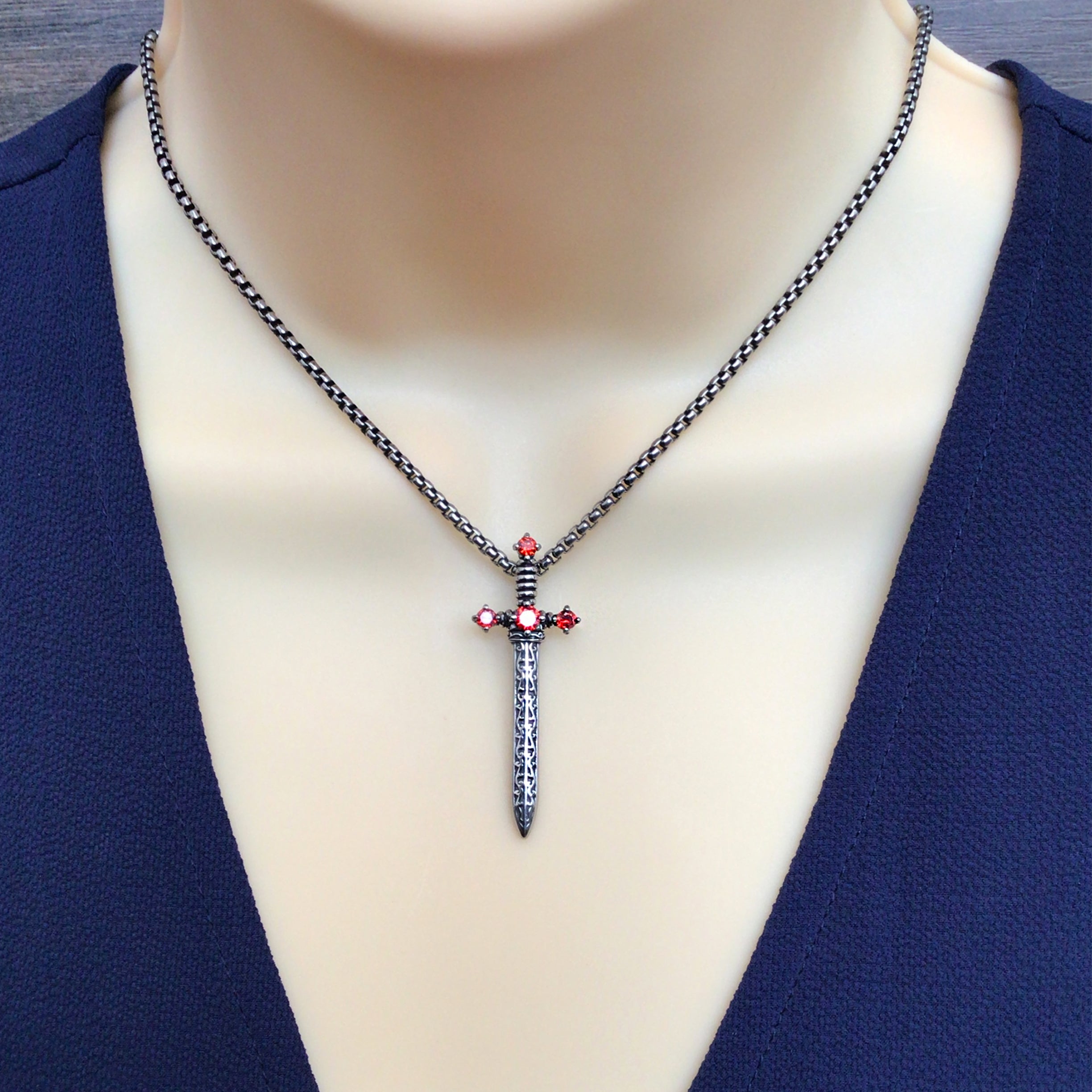 Edin Sword necklace with Ruby Red CZ