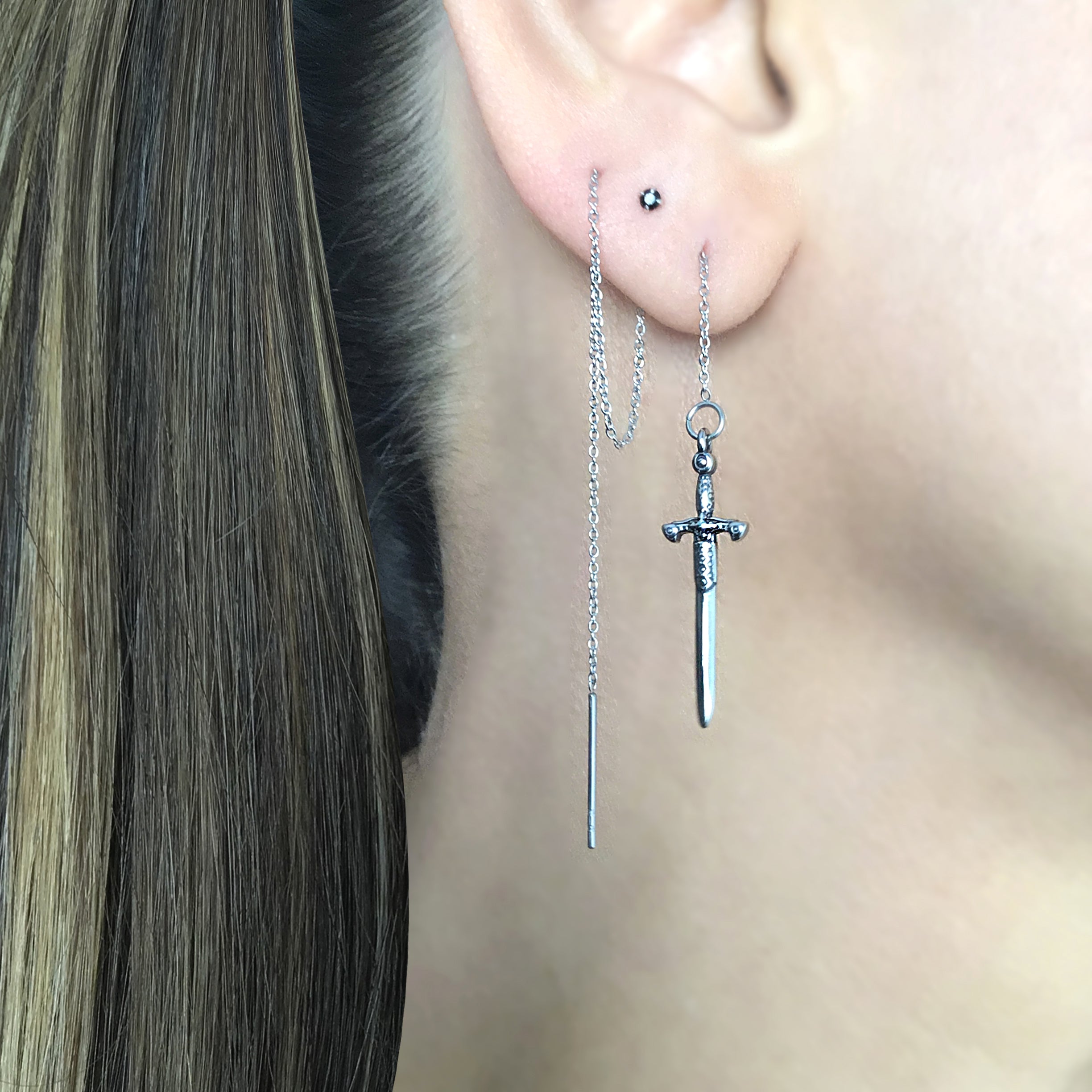 Sword chain threader earrings