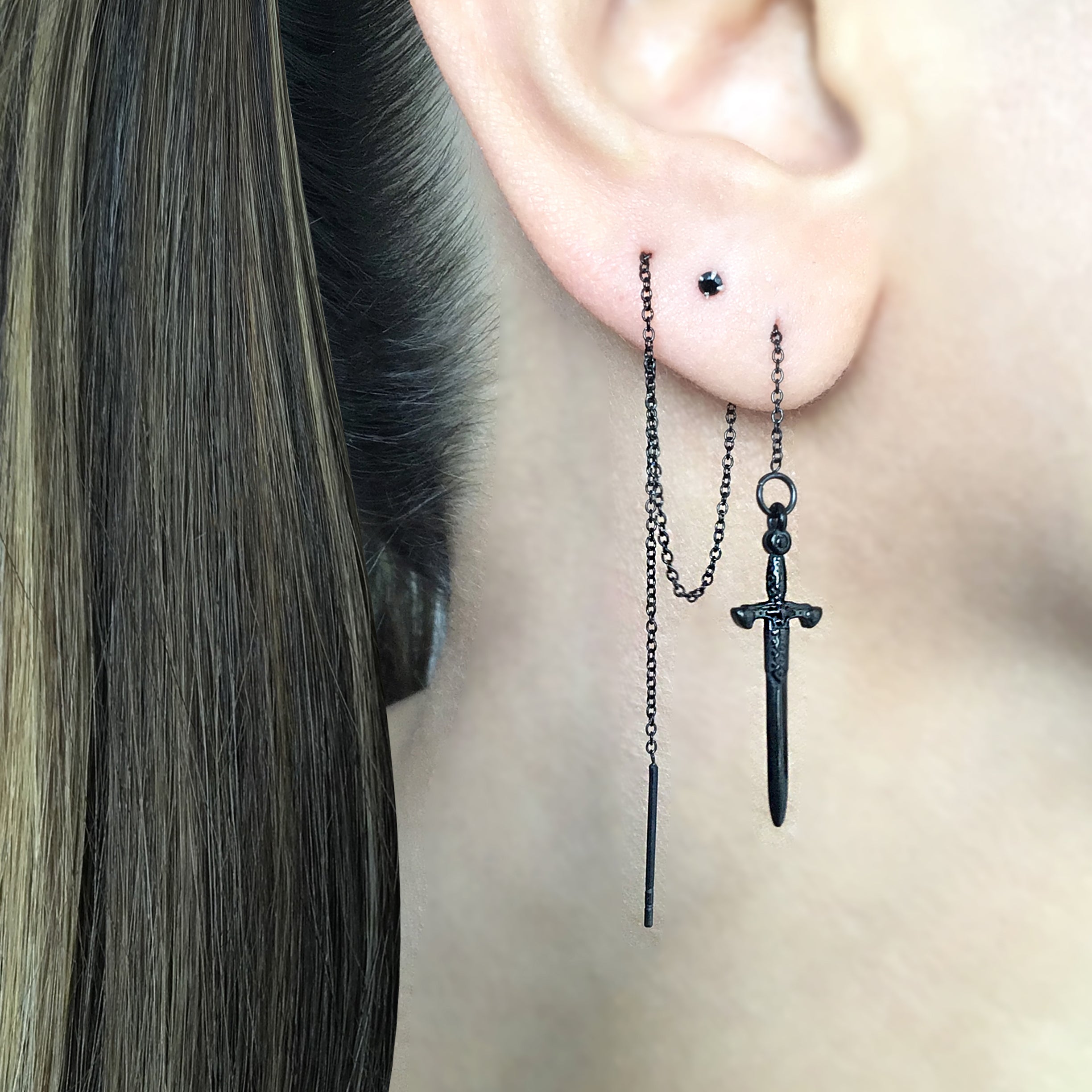 Sword chain threader earrings