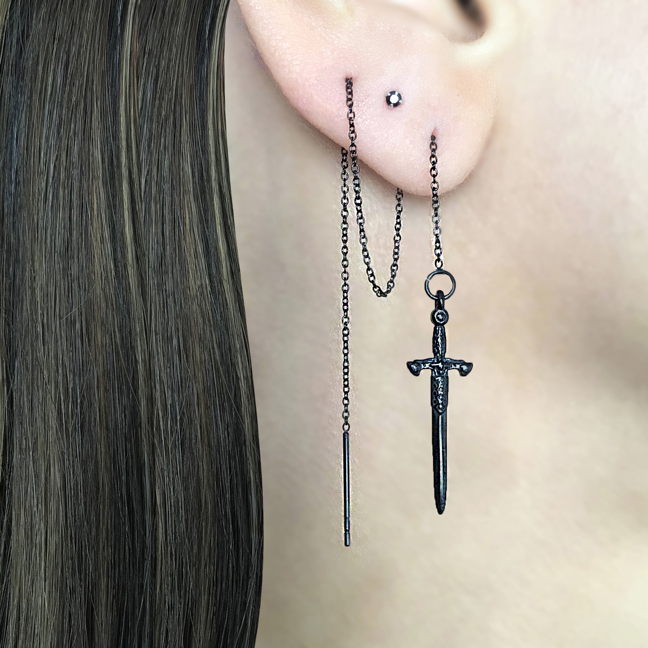 Sword chain threader earrings