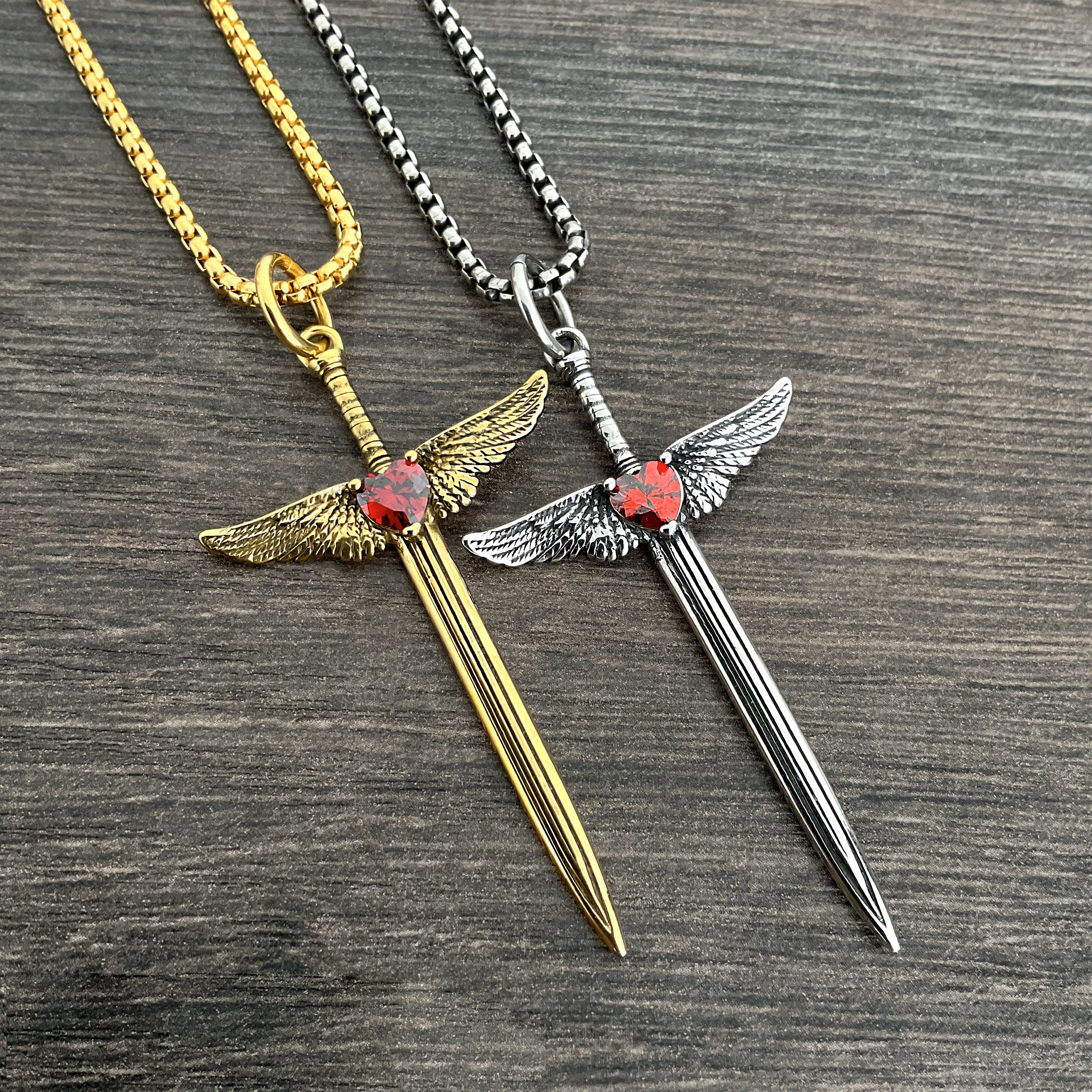 Sword with Heart and wings necklace