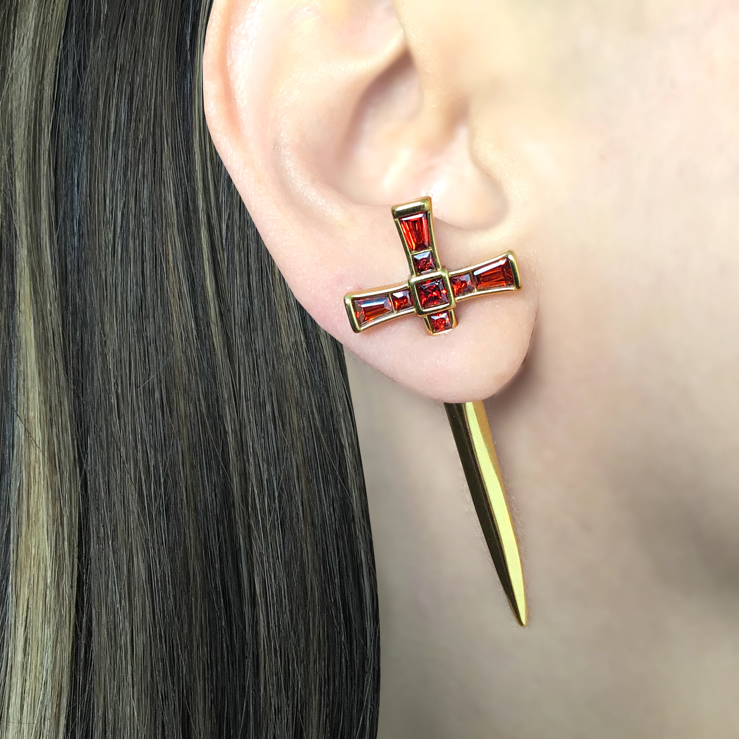 Niall Sword earring with Ruby stones