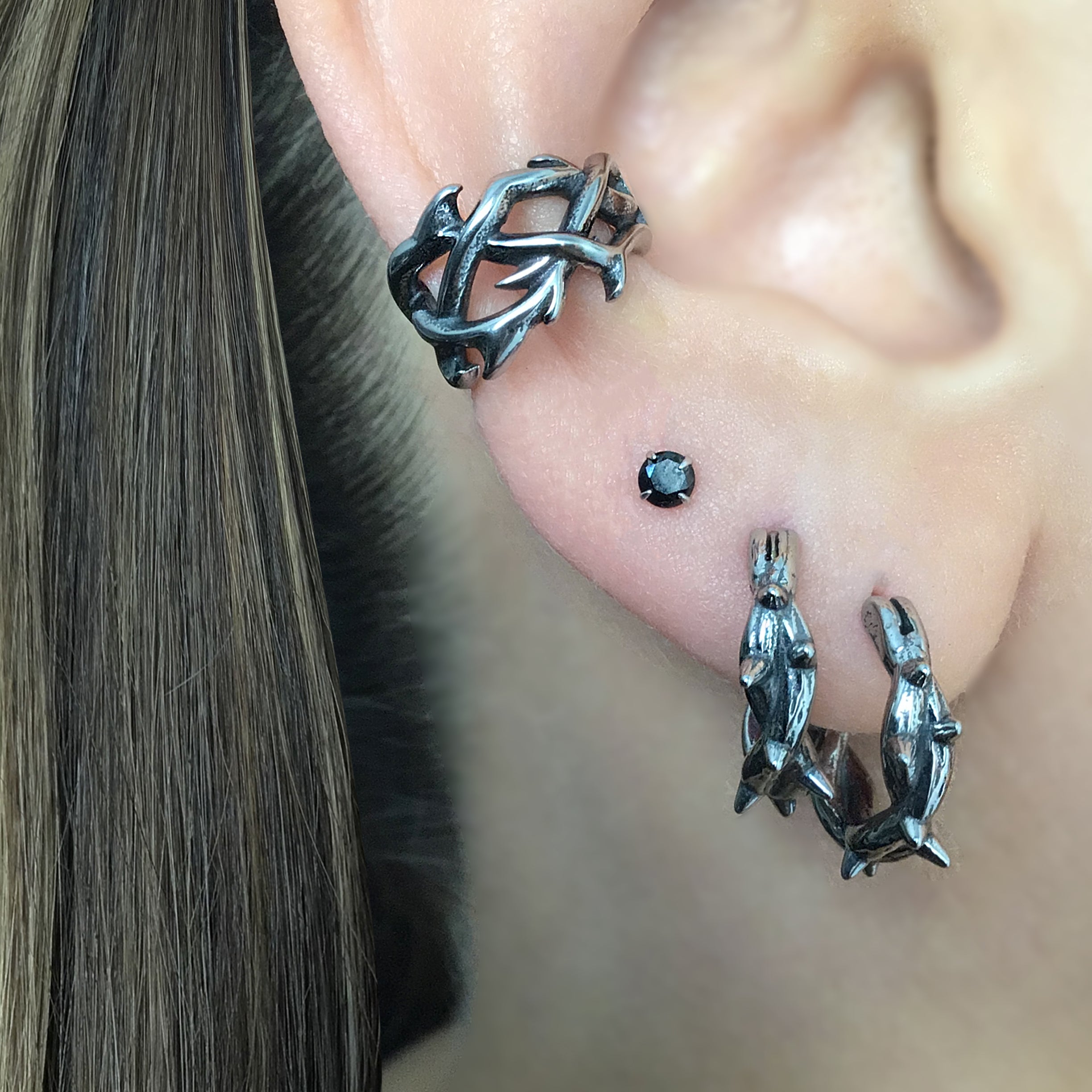 Thorns wide ear cuff no piercing in Silver