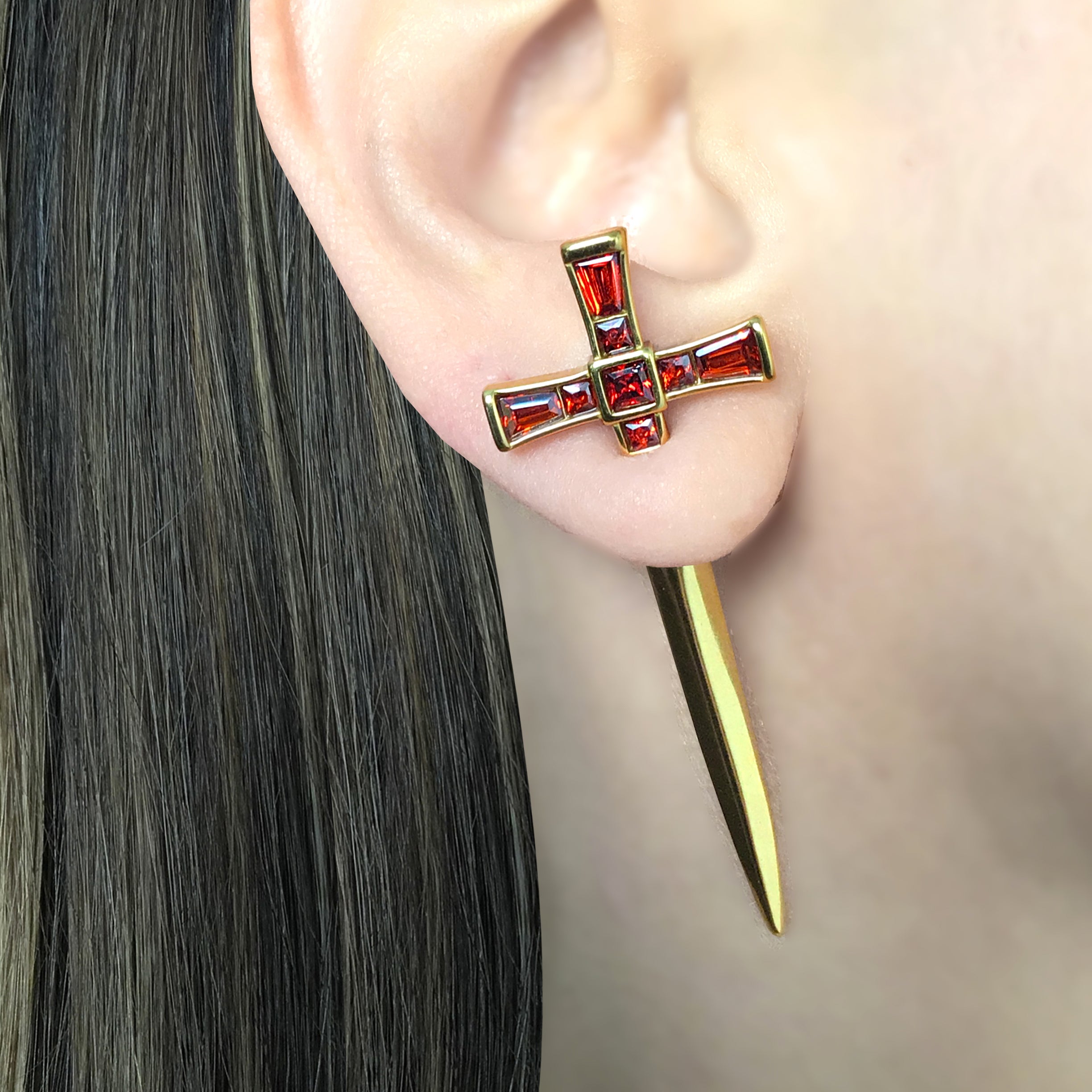 Niall Sword earring with Ruby stones