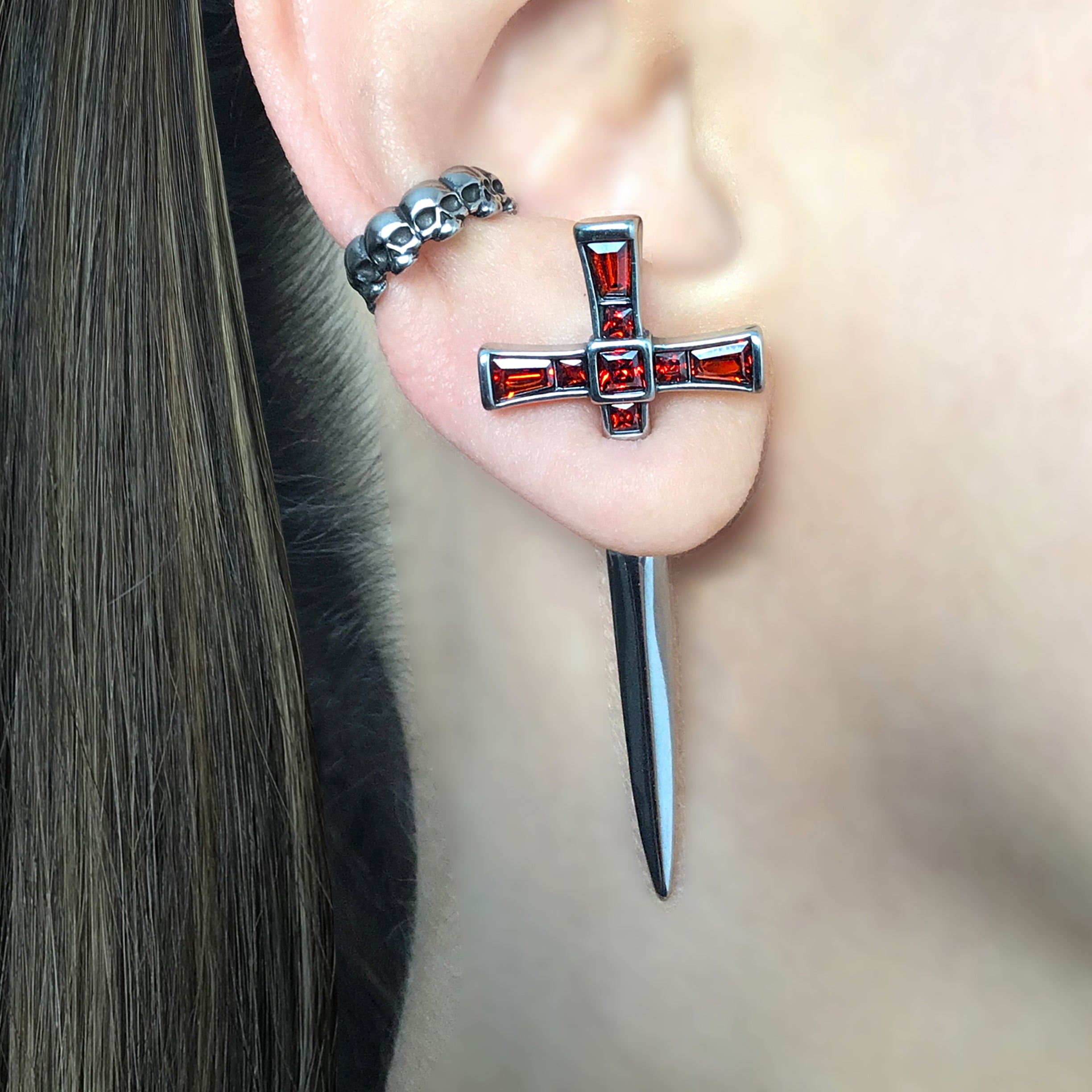 Niall Sword earring with Ruby stones