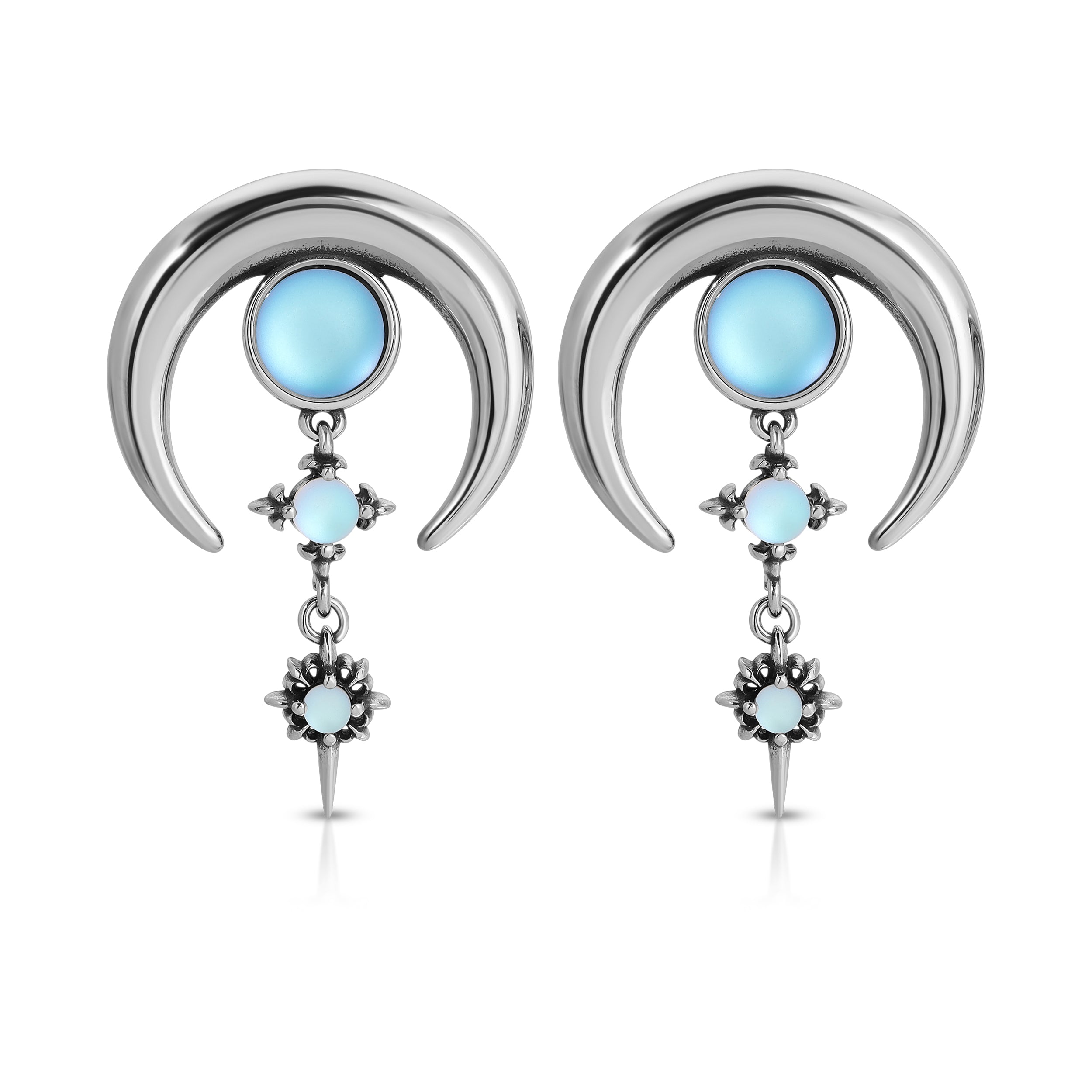 Blue Moon with Stars  earrings in Silver