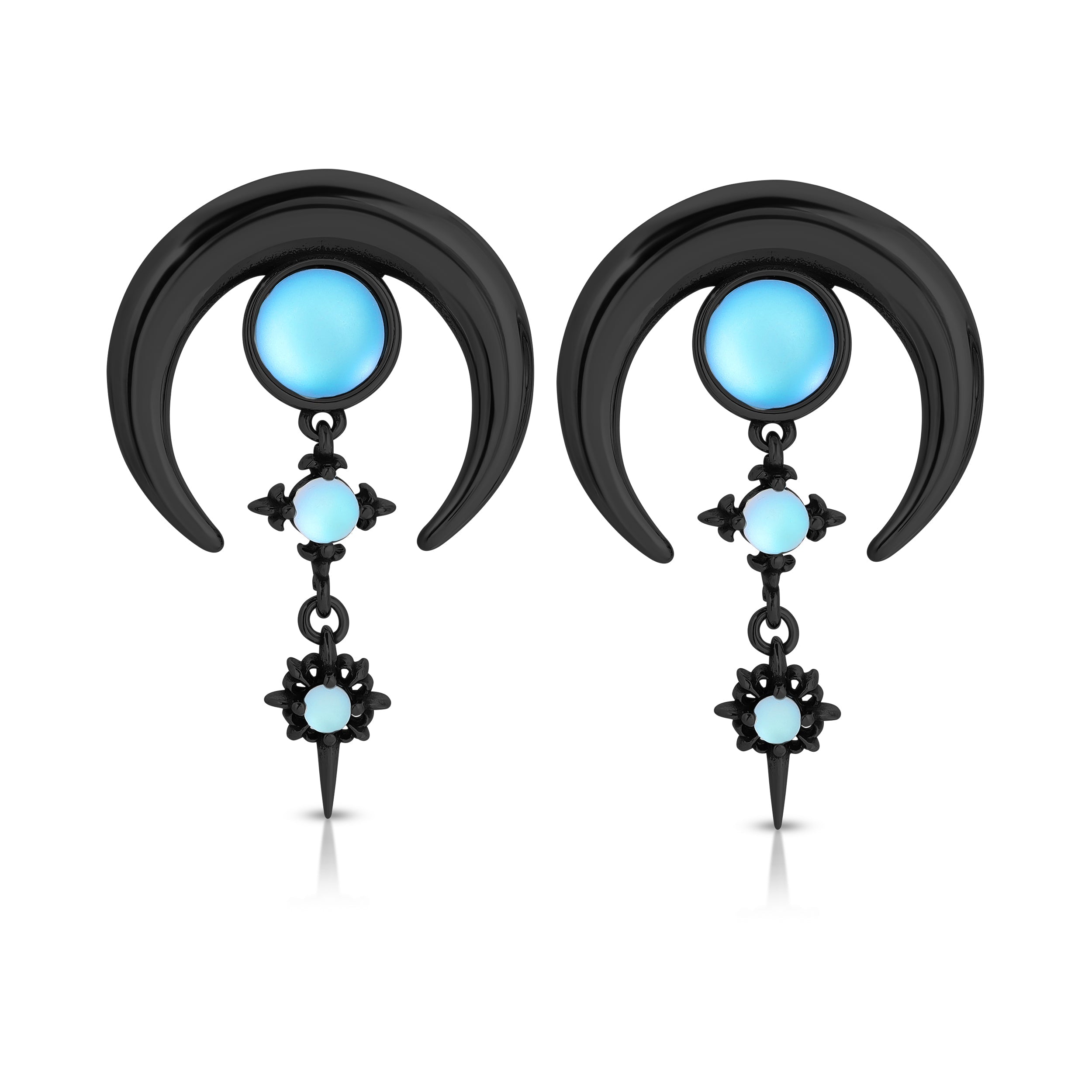 Blue Moon with Stars  earrings in Silver